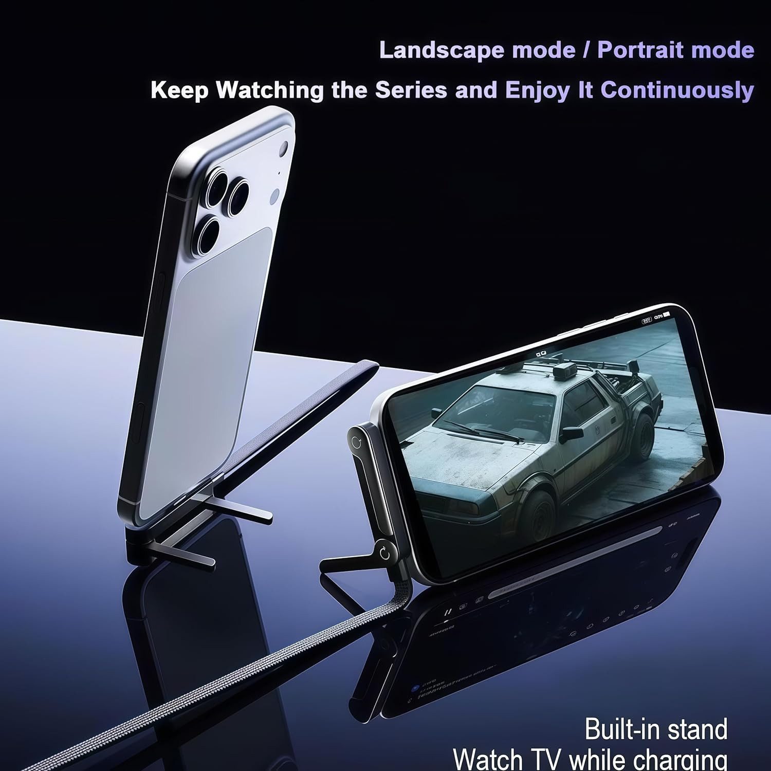 ibettertec 240W USB C Ladekabel seitlich mit Faltbar Handy Ständer 1,5M Batteriekabel, USB-C auf C Datenkabel mit 90° rechtwinkligem Stecker, 2-in-1 Schnellladekabel, für Laptop, iPad, iPhone 17/16/15, Samsung Galaxy S25, Pixel, Xiaomi usw.
