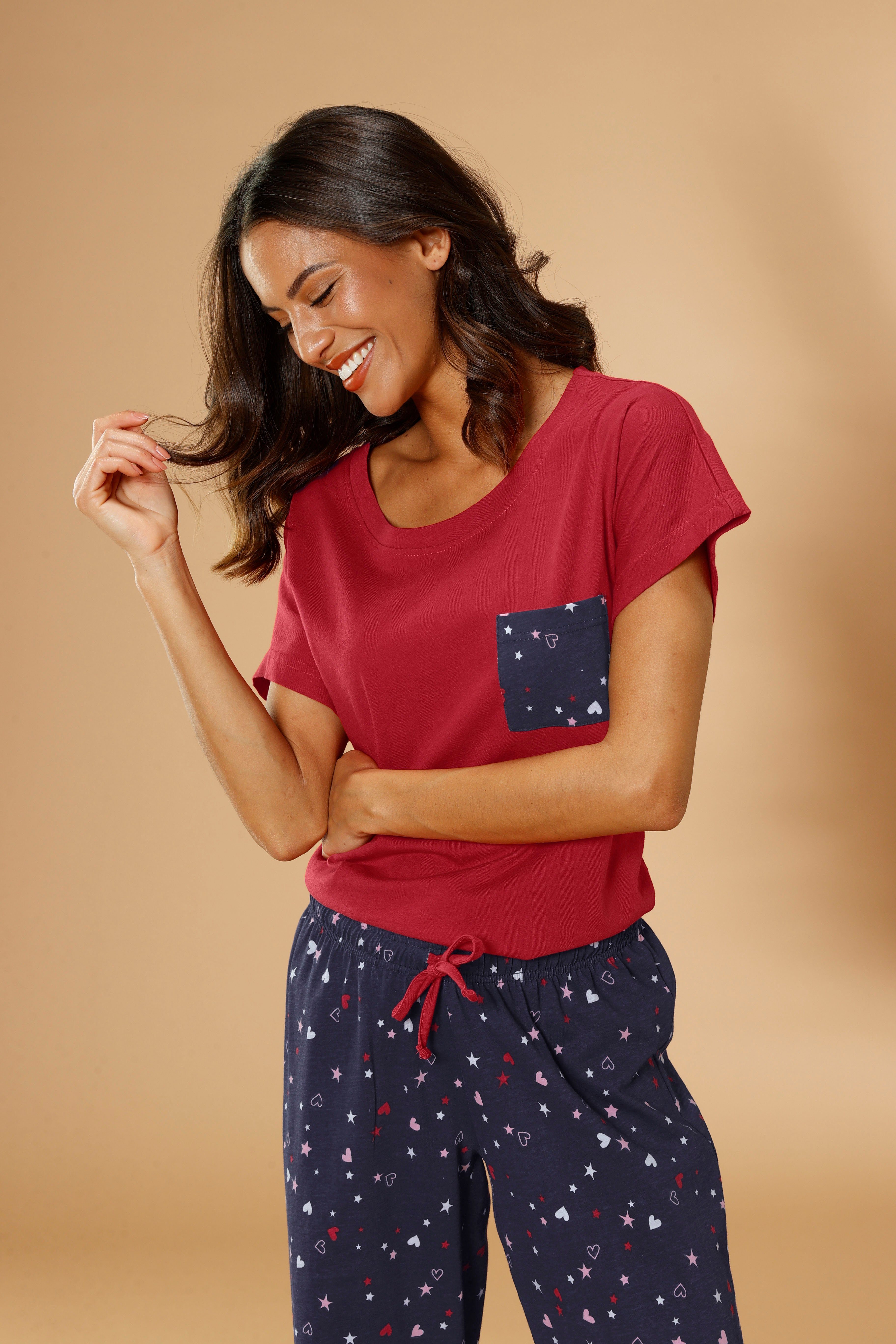 Vivance Dreams by Lascana Capri-Pyjama (Set, 2 tlg) mit niedlichem Herzen-Sterne-Druck – Bild 4 von 5