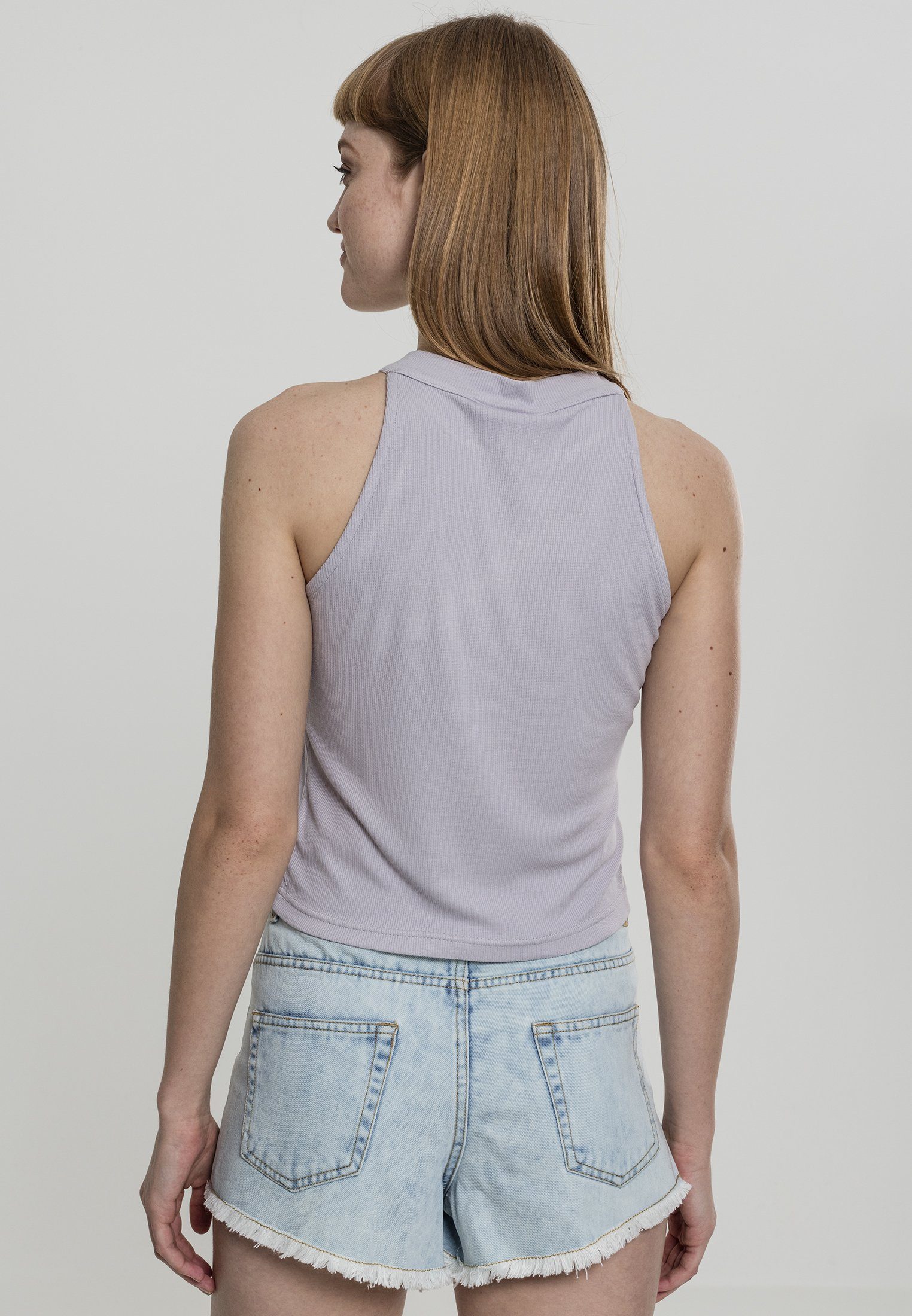 URBAN CLASSICS T-Shirt Damen Ladies Rib Turtleneck Cropped Top (1-tlg) grey