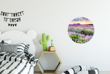 MuchoWow Wandsticker Lavendel - Blumen - Sonnenuntergang - Lila - Wiese (1 St), Tapetenkreis für Kinderzimmer, Tapetenaufkleber, Rund, Wohnzimmer
