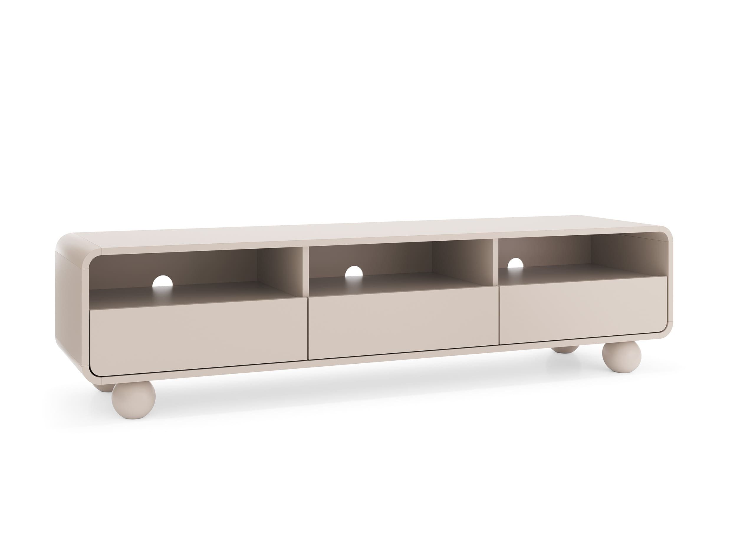 MOEBLO TV-Board BERLIN RTV 180 (in Kaschmir, modernes Lowboard mit 3 Schubladen, 3 offenen Fächern, Tip-on, Vollauszug und Kugelfüßen, 180 cm, TV Bank TV Tisch Fernseher Tisch TV Möbel), (BxHxT): 180 x 44 x 39 cm