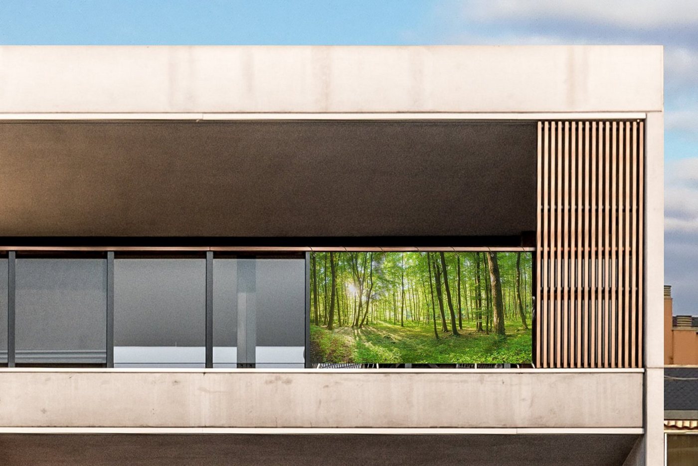 Thumbnail - MuchoWow Balkonsichtschutz Natur - Bäume - Wald - Grün - Sonnenlicht (1-St) Balkon Sichtschutz 90x200, Windschutz für Za...