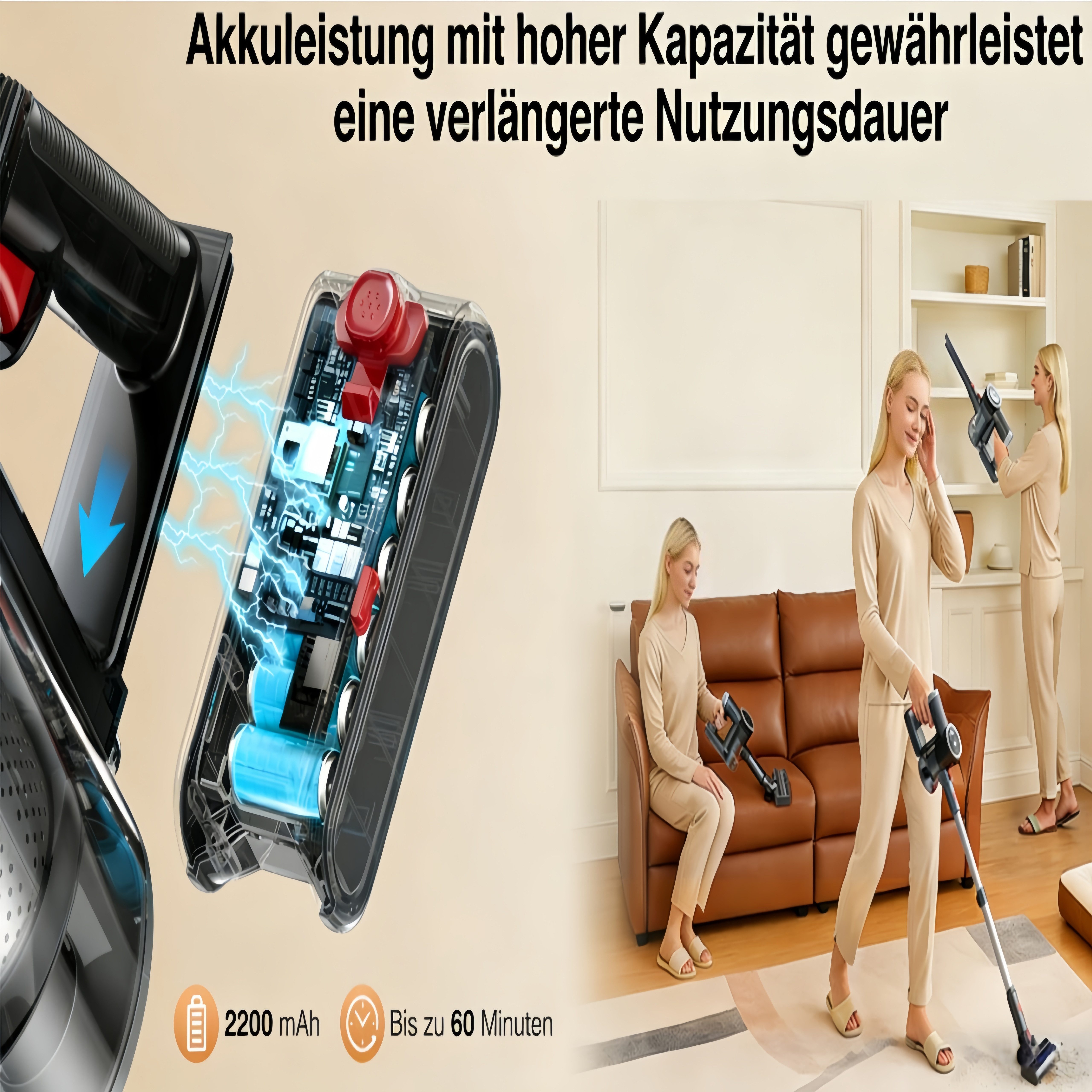 PRASKY Nur für Prasky P1MAX Akku-Staubsauger, 2200-mAh-Lithiumakku Batterie, 26,5v