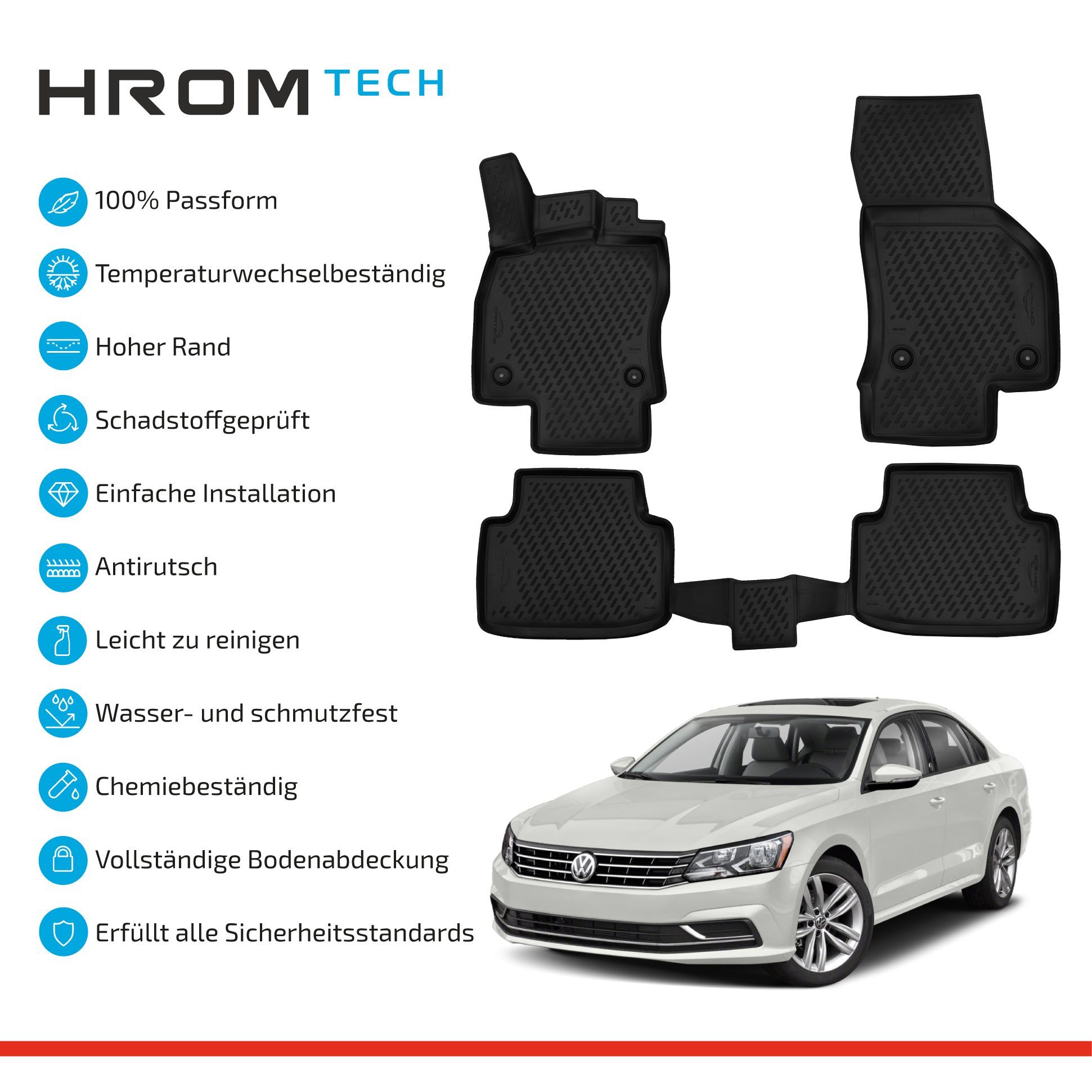 LEMENT Auto-Fußmatten Passgenaue 3D ELEMENT Fussmatten für VW Passat  B8,Limo./ Kombi,2015->, für VW Passat B8 PKW, Passgenaue