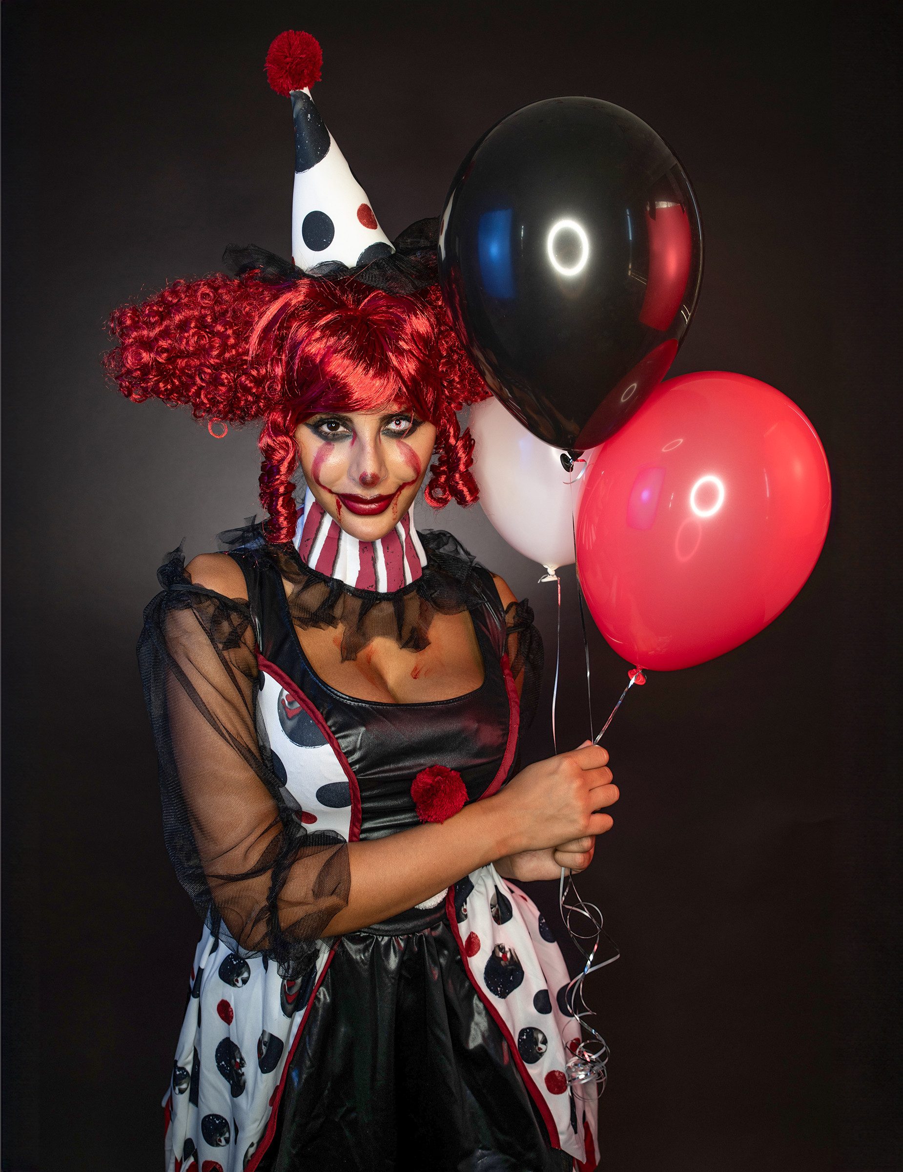 California Costumes Kostüm Psycho-Clown-Kostüm für Damen Halloween-Kostüm schwarz-weiss-rot