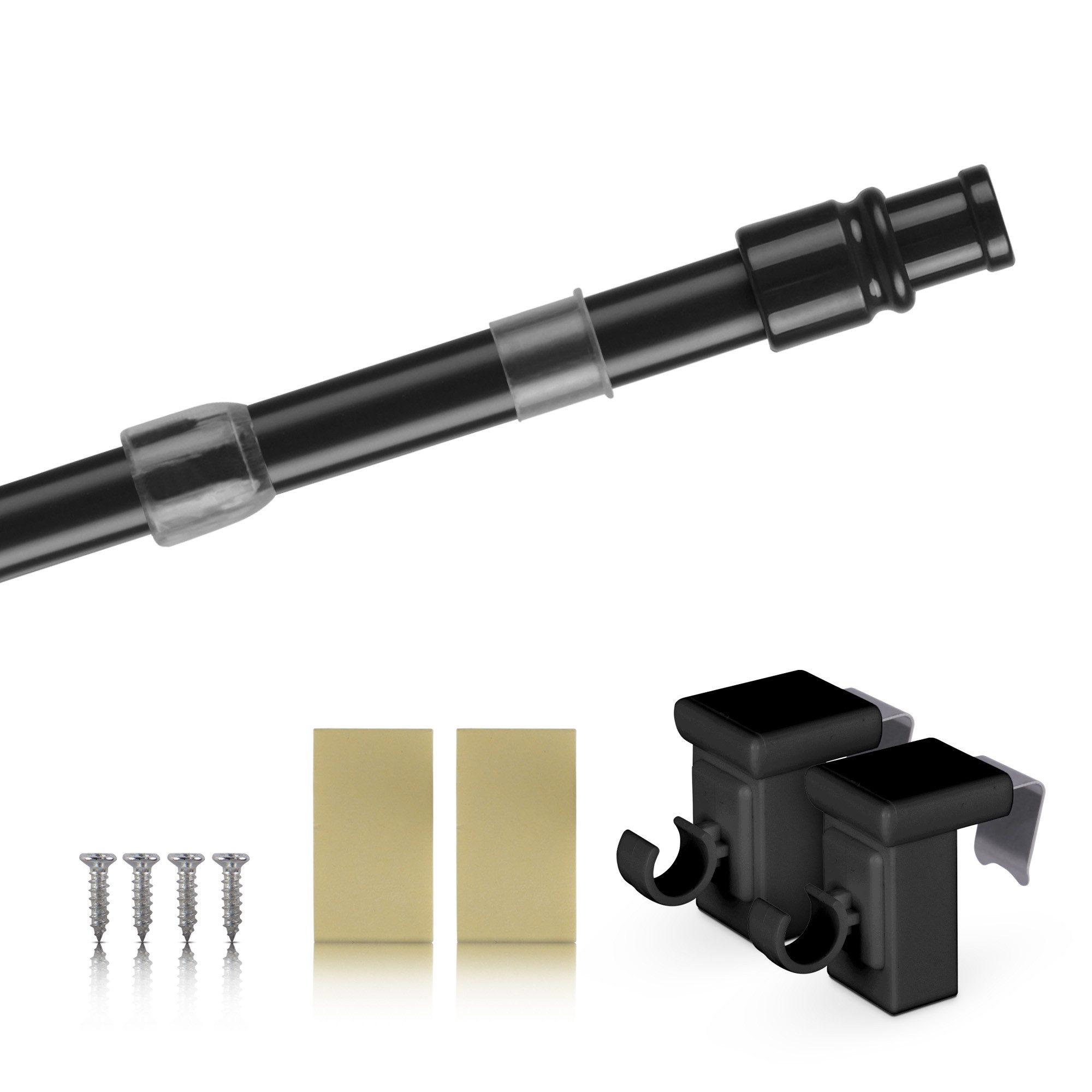 Bestlivings Caféhausstange mit Klemmträgern für Bistro-/Küchengardinen, Ø 15 mm, 1-läufig, ausziehbar, Träger, geklebt, verschraubt, Edelstahl, Cafehausstangen ausziehbar 50 - 225cm, Gardinenstange inkl. Träger