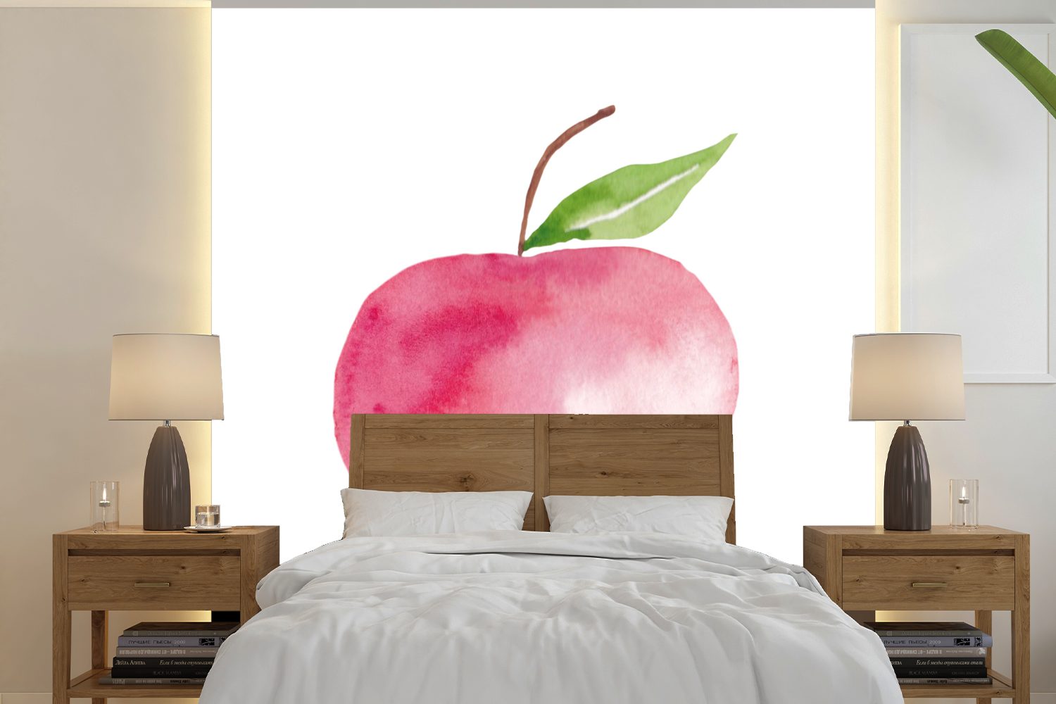 oder Wandtapete St), bedruckt, - für Fototapete (5 Tapete Rot Apfel Schlafzimmer, - Matt, Aquarell, Wohnzimmer Vinyl MuchoWow