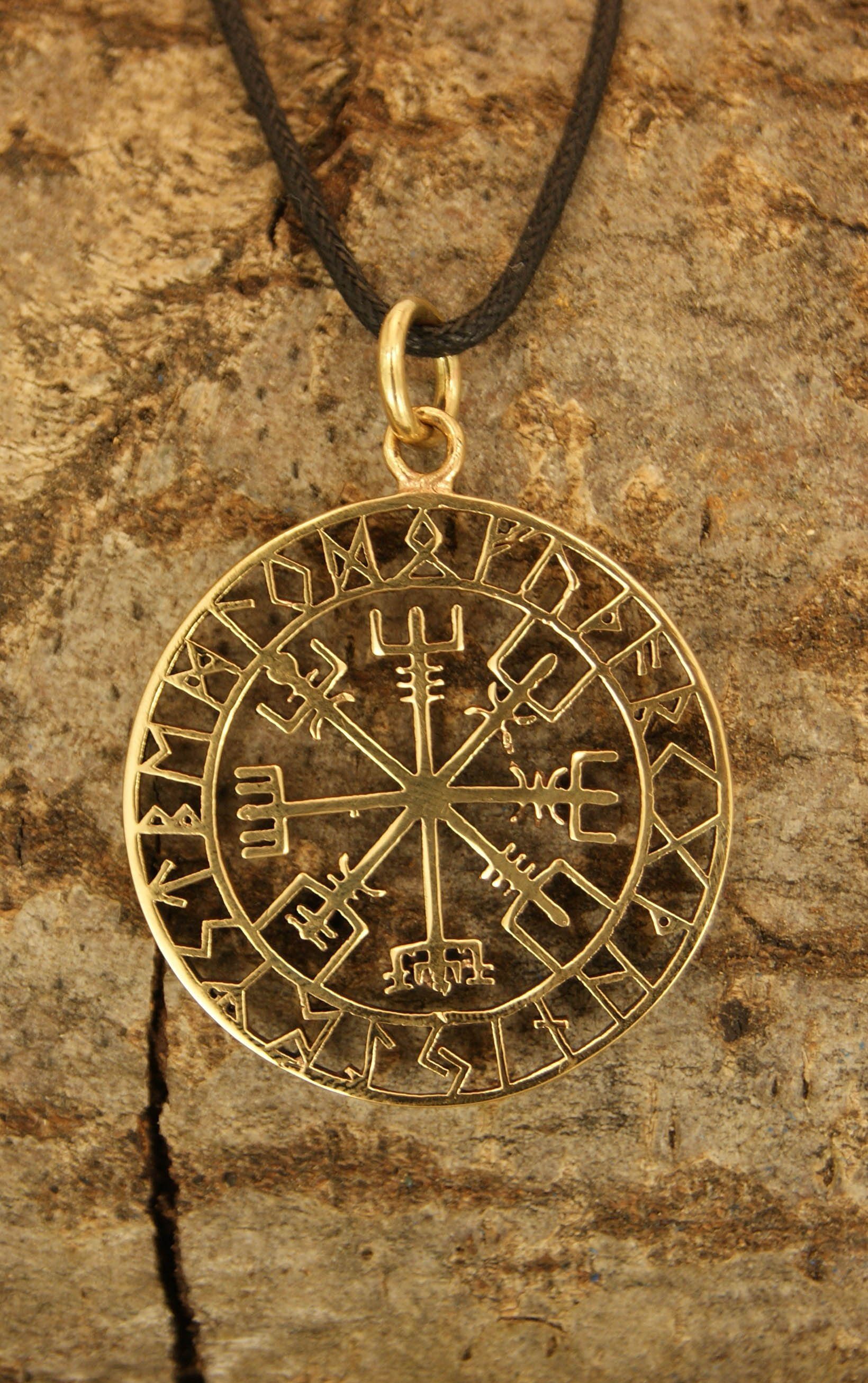 Weg Anhänger Wikinger of Kiss Runen Vegvisir Wikingerkompass Kompass Bronze Nr Leather Band 122 Kettenanhänger