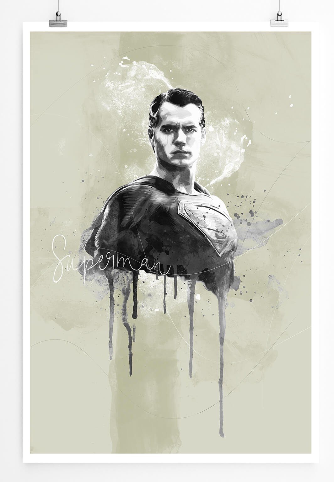 Sinus Art Leinwandbild Superman 90x60cm Paul Sinus Art Splash Art Wandbild als Poster ohne Rahmen gerollt