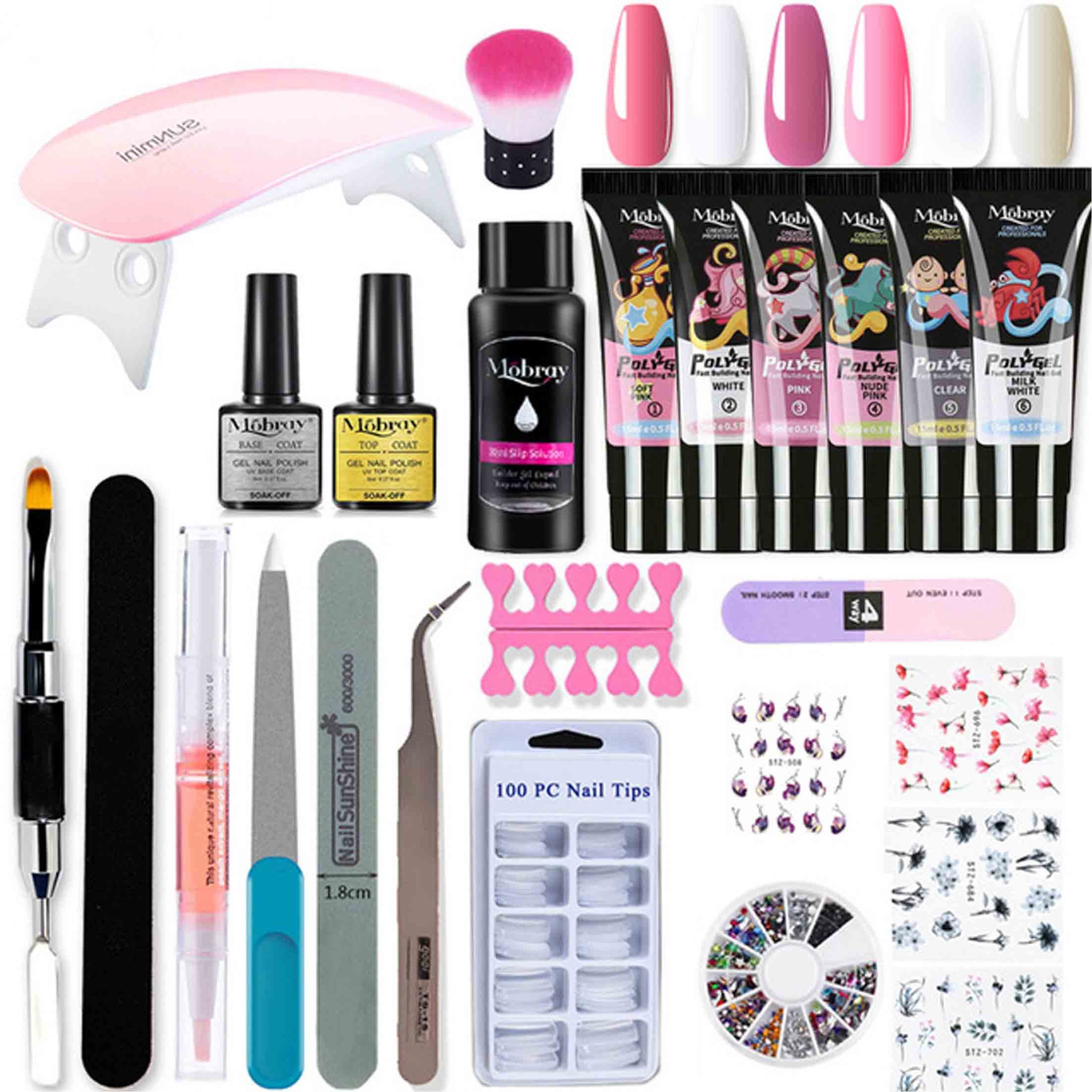 KINSI UV-Nagellack-Set 6 Farben Verlängerungsgel, Nagelwerkzeug-Set mit UV-Lampe, Gel-Nagellack DIY Nail Art Starter Nagelsalon Gel-Lack UV