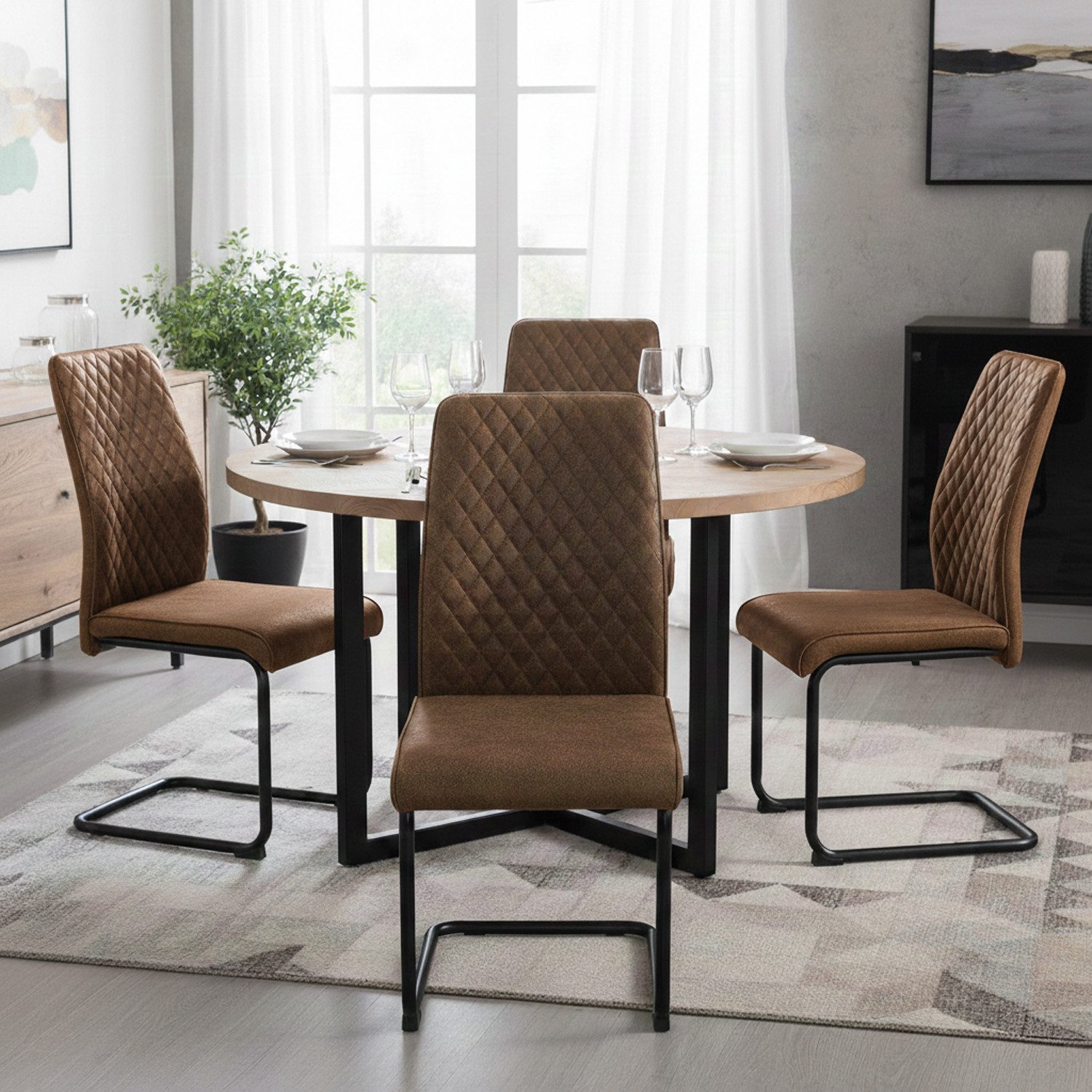 B&D home Freischwinger THEO (4er Set), Esszimmerstuhl, kippsicher, gepolstert, pulverbeschichtet