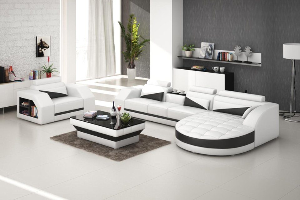 Wohnlandschaft JVmoebel Ecksofa, Ecksofa + Design Sofa Ledersofa Sessel Garnitur Couch