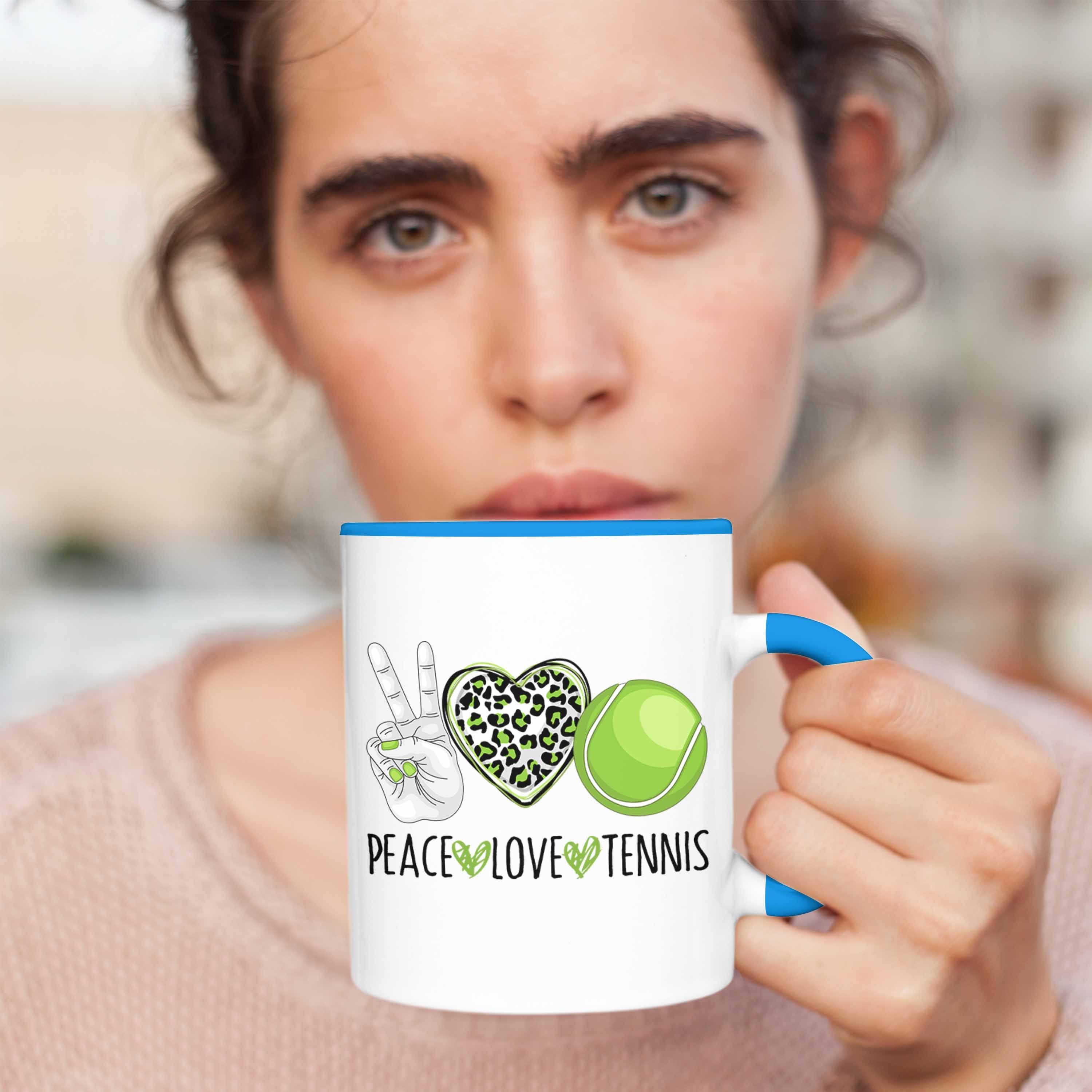 Trendation Tasse Coach für Lustige Blau Tasse Tennis "Peace Geschenk Trainer Tennis-Spieler