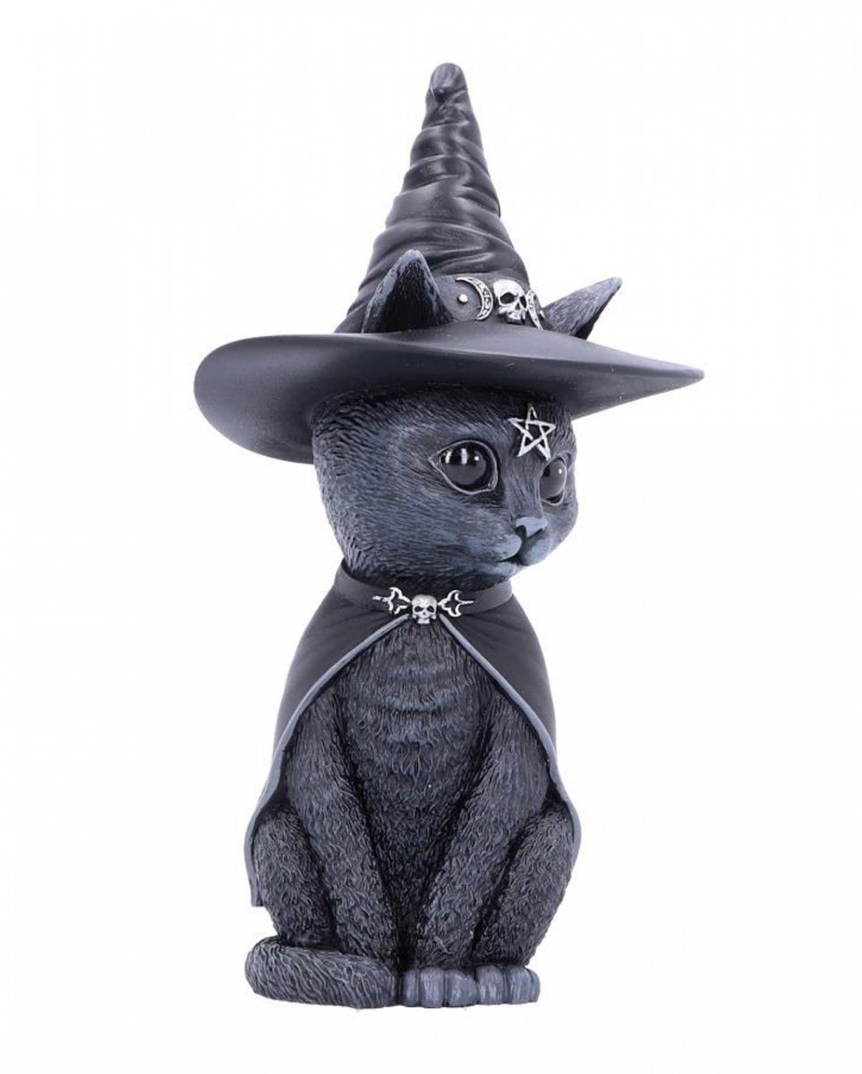Horror-Shop Dekofigur Schwarze Katze als Design im Hexenhut S mit Okkult