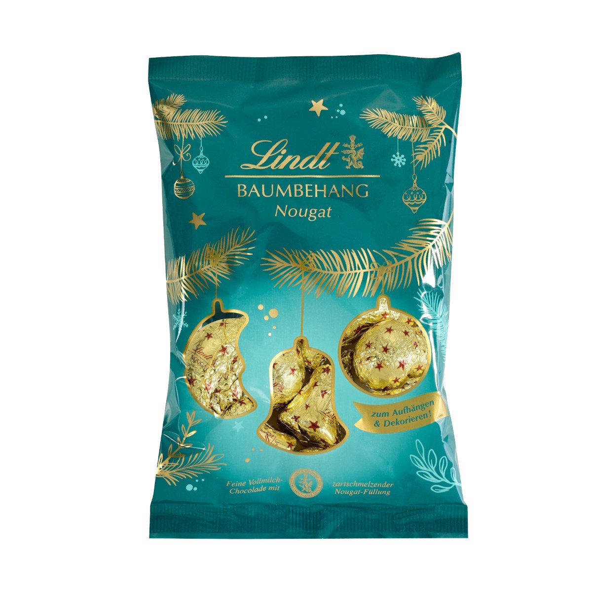 LINDT Schokolade, Lindt Nougat Baumbehang Gefüllte Vollmilch-Schokolade mit Nougat 200g