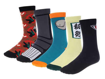 GalaxyCat Strümpfe Socken Set für Naruto Fans mit vers. Motiven, 5 Paar in Geschenkbox (10-Paar) 5-er Socken Set mit Naruto Motiven