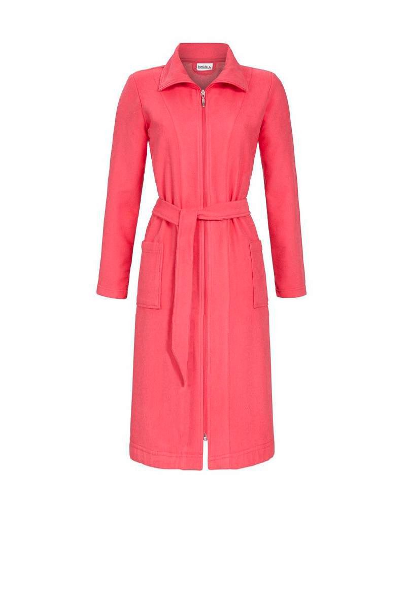Ringella Damenbademantel aus Frottee mit Reißverschluß und Bindegürtel, Kragen, Reißverschluss, Wadenlang
