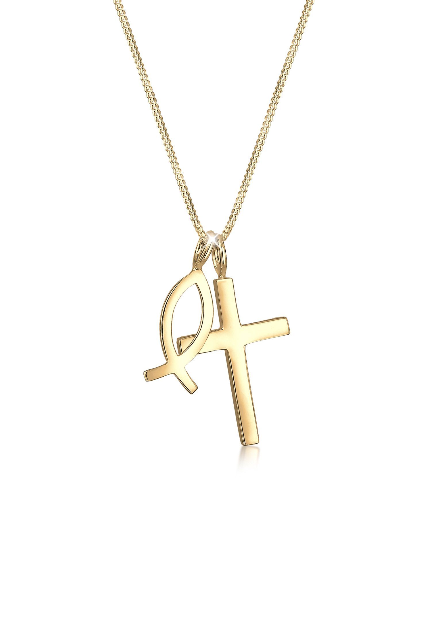 Kette Fisch Silber Anhänger 925 Symbol mit Elli Gold Religion Kreuz