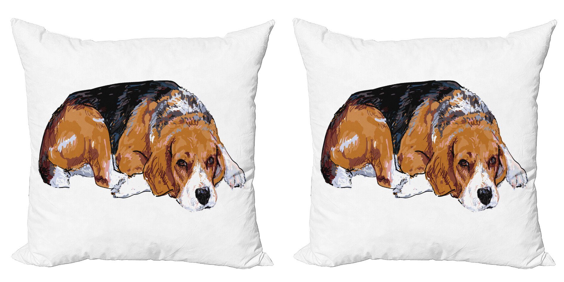 Digitaldruck, Beagle (2 Modern Stück), Hund Accent Doppelseitiger Abakuhaus Zeichnung Sketch wie Kissenbezüge