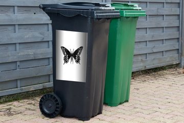 MuchoWow Wandsticker Schmetterling - Tiere - Retro - Schwarz und weiß (1 St), Mülleimer-aufkleber, Mülltonne, Sticker, Container, Abfalbehälter