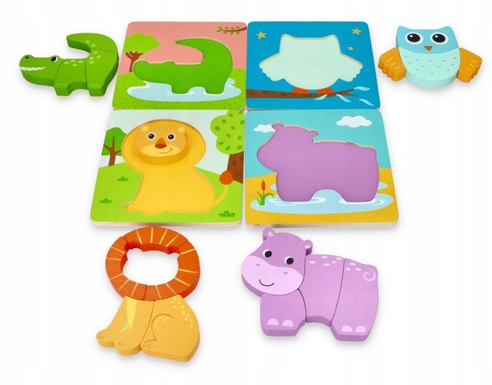 Puzzle 20224 / 4 Holzpuzzles mit verschiedenen Tieren in 1 Set