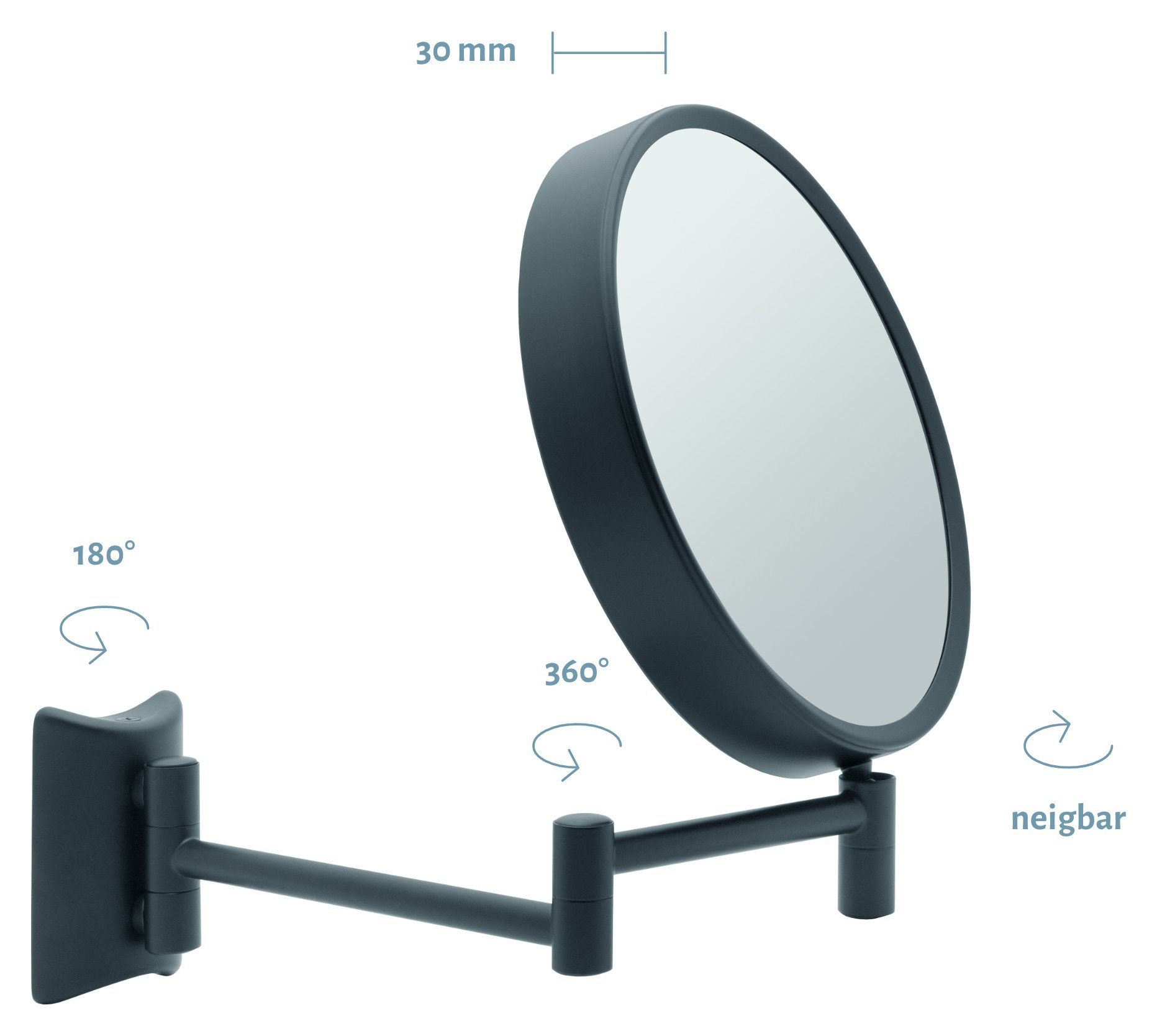 Kosmetikspiegel 360° Libaro Imola, Rasierspiegel 2-seitig Schminkspiegel schwarz Vergrößerung 3x/7x
