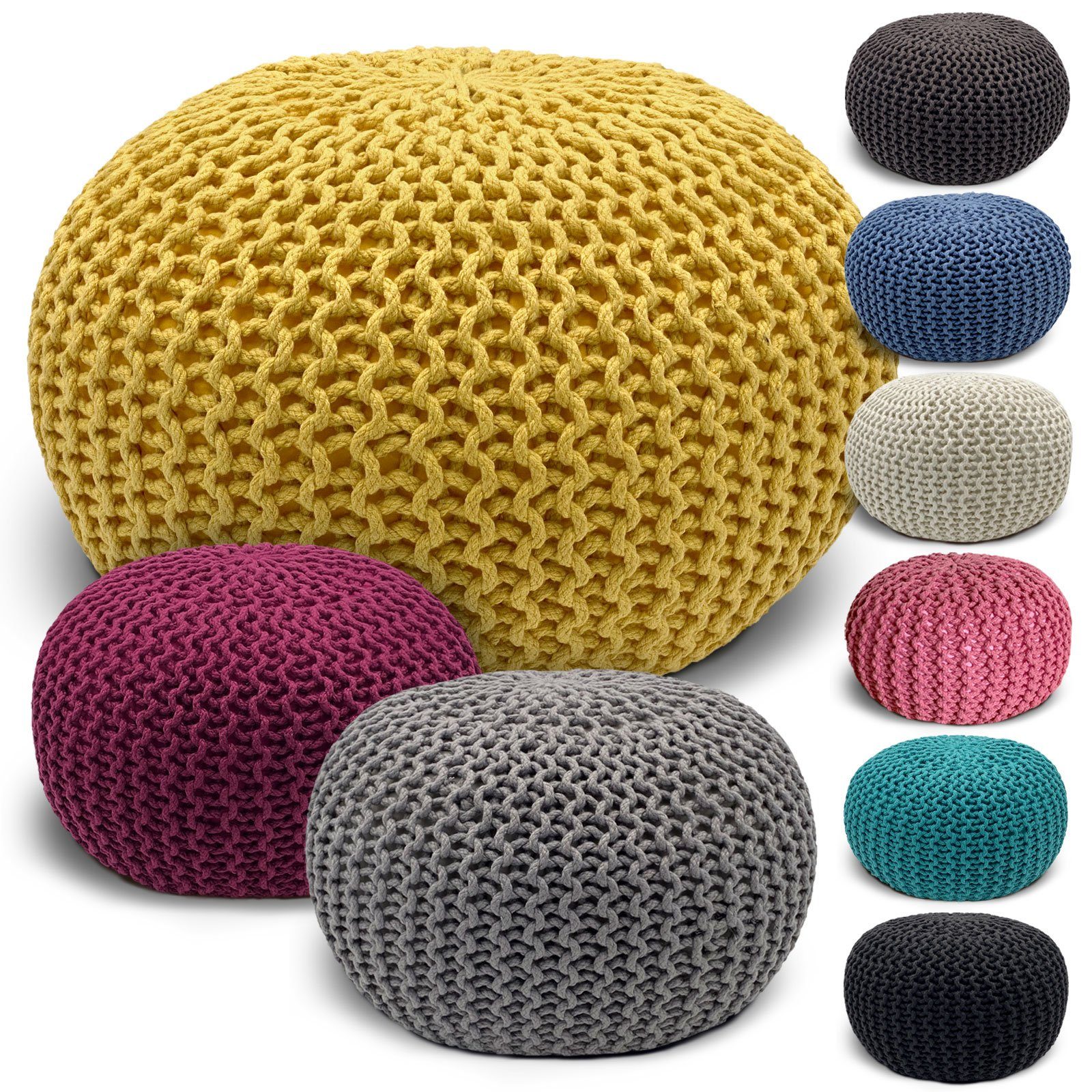 Casamia Pouf Pouf Ø 55 o. 45 cm Strickhocker Sitzpouf Bodenkissen Premium Outdoor