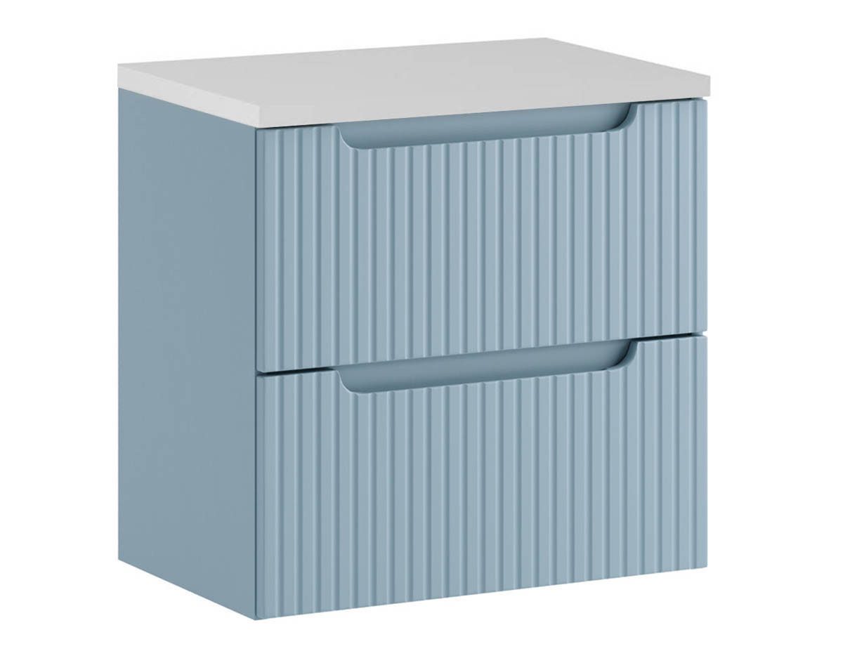 einfachgutemoebel Waschtisch-Set ILUNA Blue Waschtisch 60cm babyblau mit weißer Oberplatte ohne Becken, (Badmöbel Set, 1-St., Waschtisch Unterschrank)