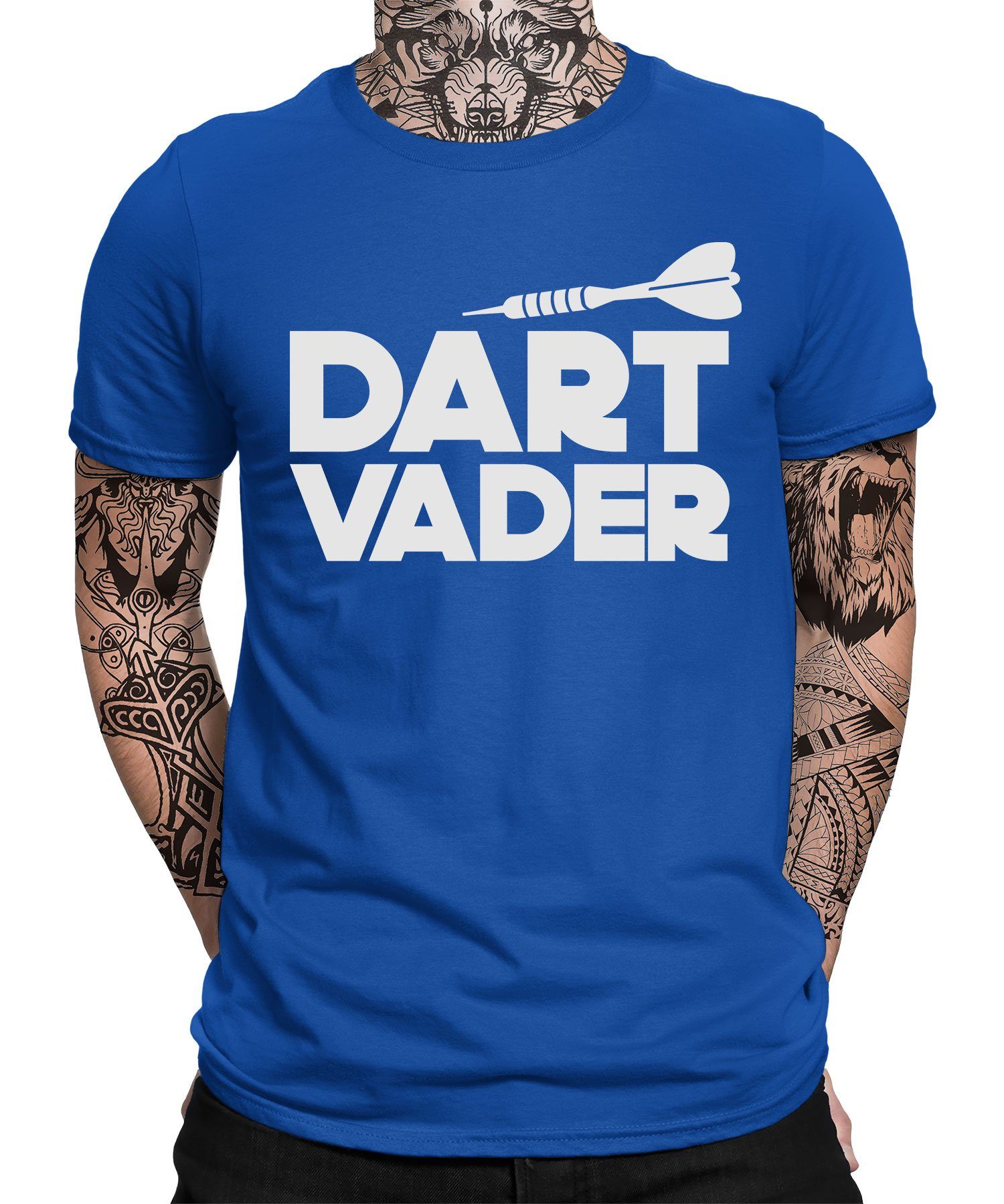 Quattro Formatee Kurzarmshirt Dart Vader - Dart Dartscheibe Dartpfeil Dartspieler Herren T-Shirt (1-tlg) Blau