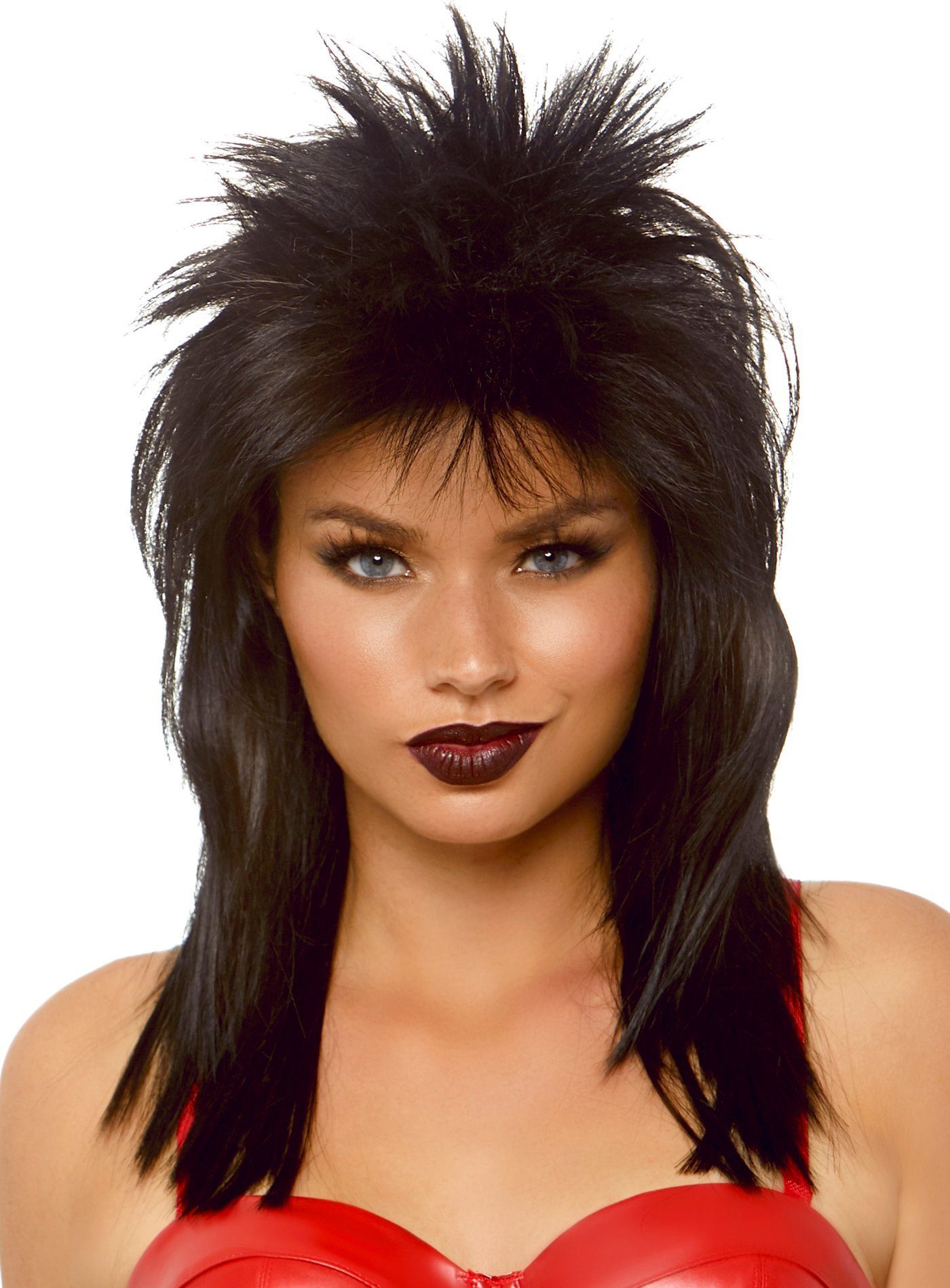 Leg Avenue Kostüm-Perücke Rockstar Vokuhila Perücke schwarz - Kostüm Perücke, Retro-Look im Stil der 80er Jahre Rocker