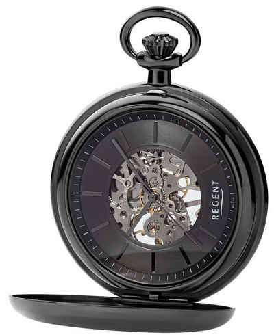 Regent Taschenuhr P-769, (mit dazu passender Kette), Uhrwerk sichtbar sklettiert