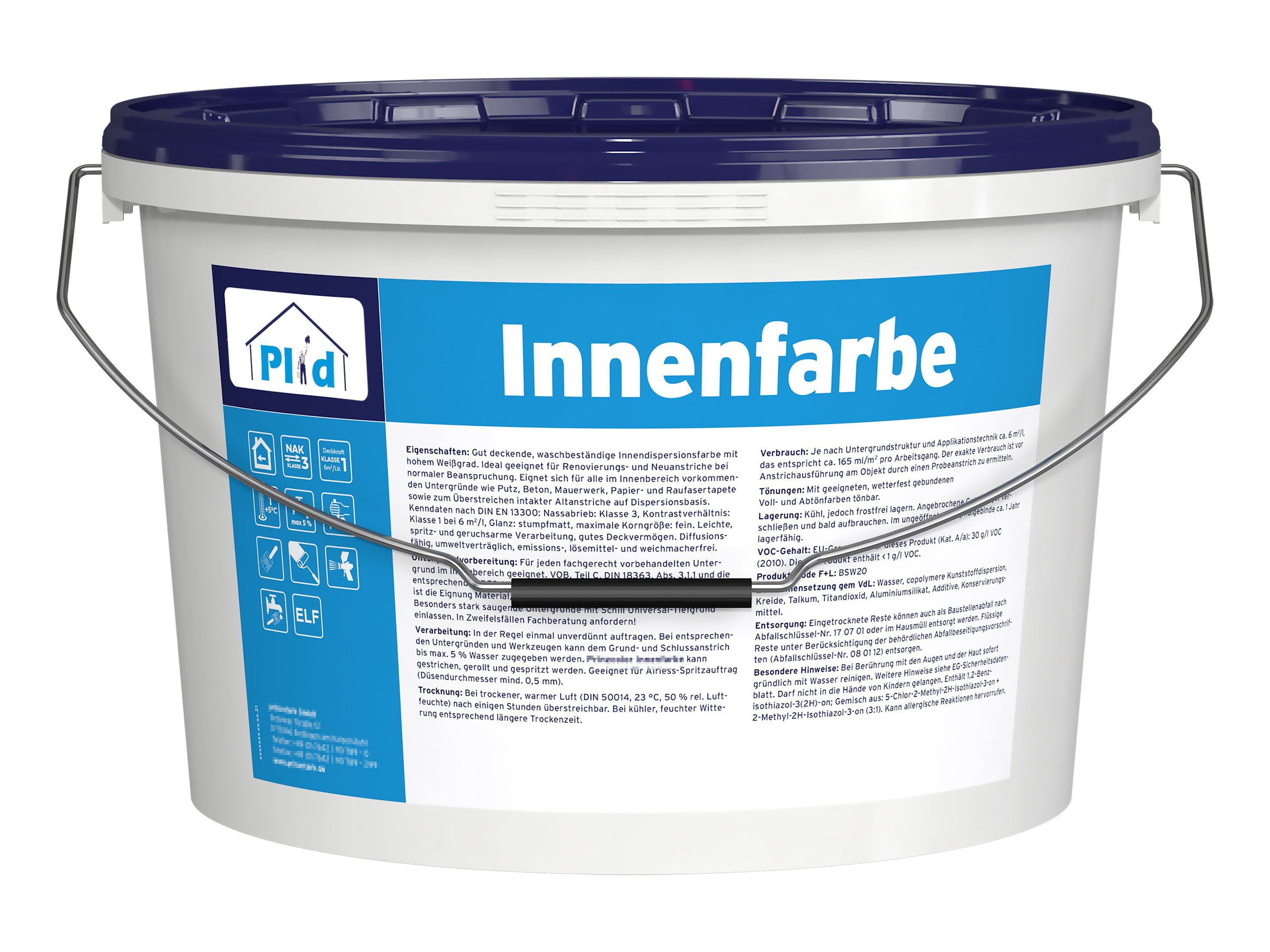 plid Wand- und Deckenfarbe Innenfarbe Wandfarbe Deckenfarbe Profi Farbe spritzarm hohe Deckkraft, schnelltrocknend, spritzarm, verarbeitungsfertig