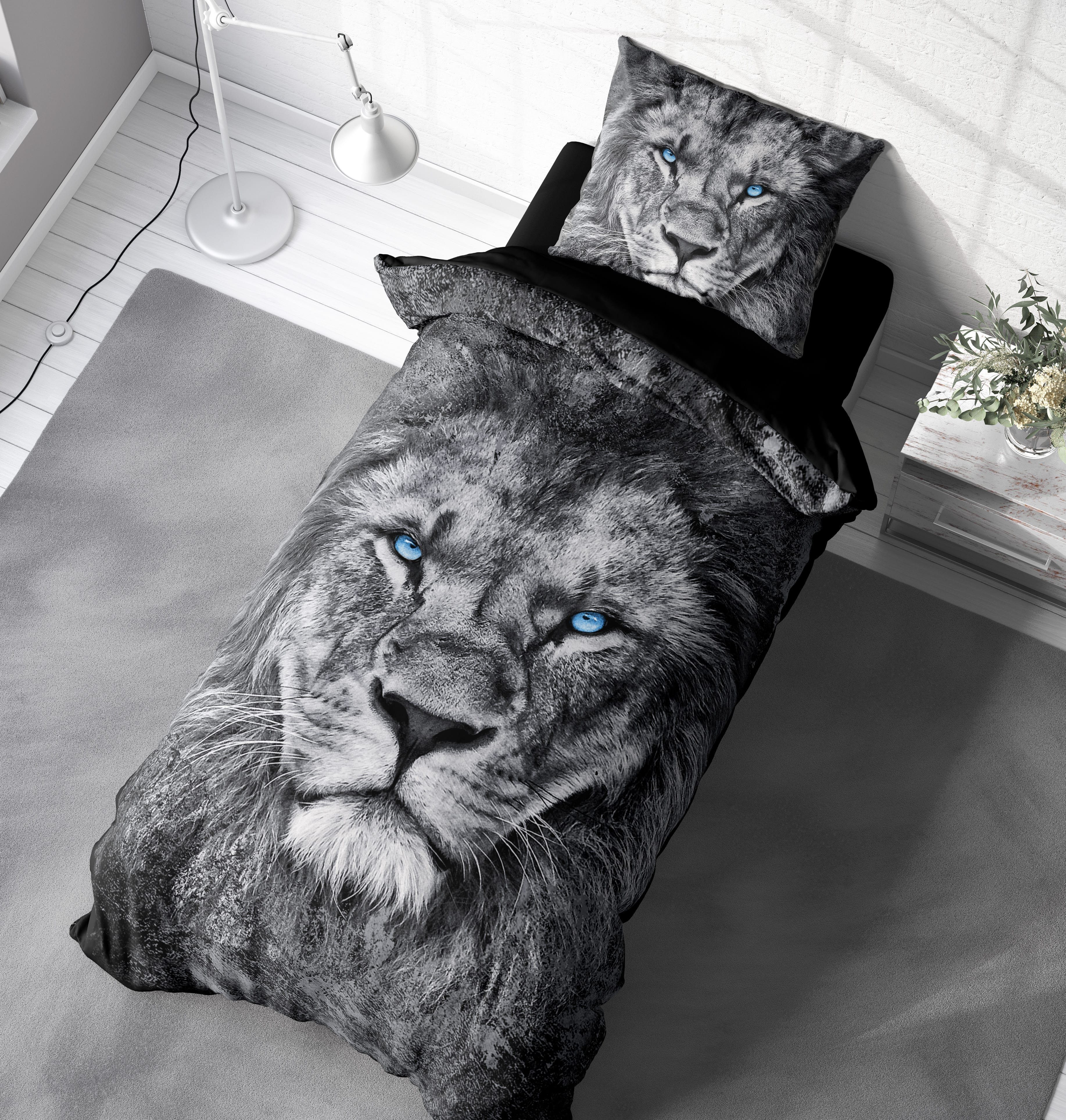 One Home Bettwäsche Graubart, Mikrofaser, 2 teilig, Löwen Motiv