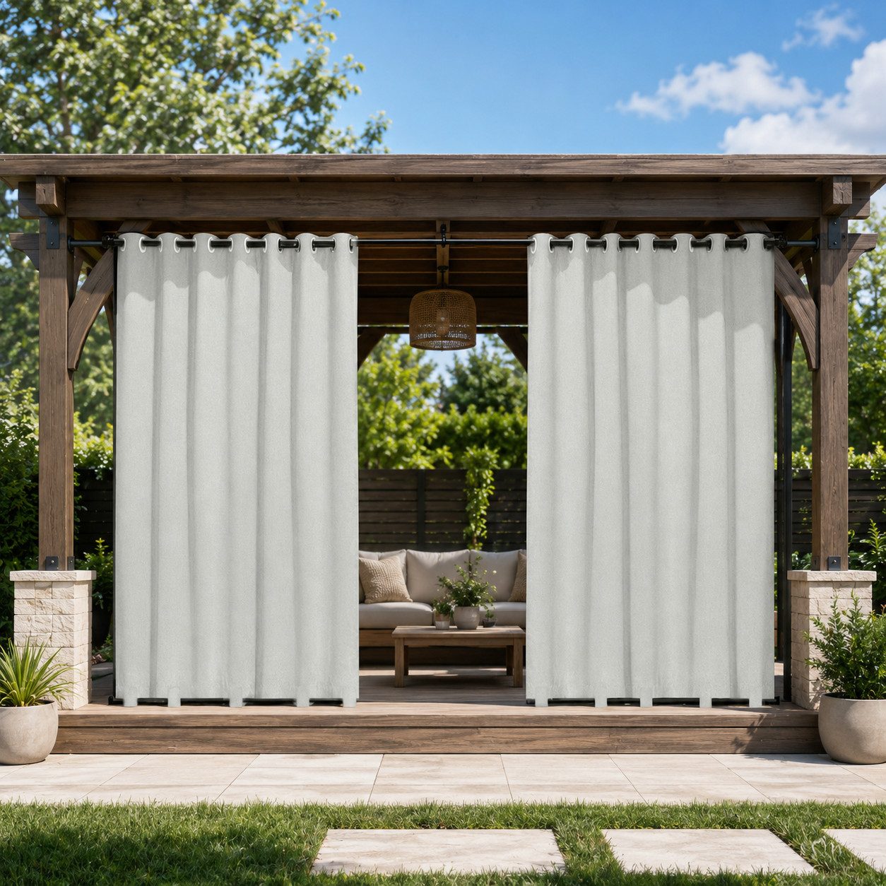 Lapamax Outdoorvorhang 100% Blickdicht Sonnenschutz Wasserdicht Outdoor Außen Gardine (1 St), 1/2 Stücke mit Ösen Vorhang für Garten Terrasse Pavillon