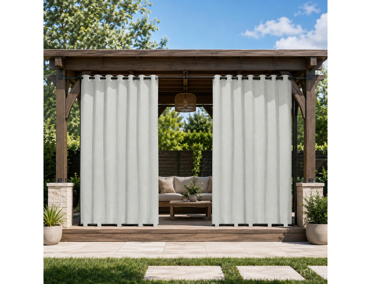 Lapamax Outdoorvorhang 100% Blickdicht Sonnenschutz Wasserdicht Outdoor Außen Gardine (1 St), 1/2 Stücke mit Ösen Vorhang für Garten Terrasse Pavillon