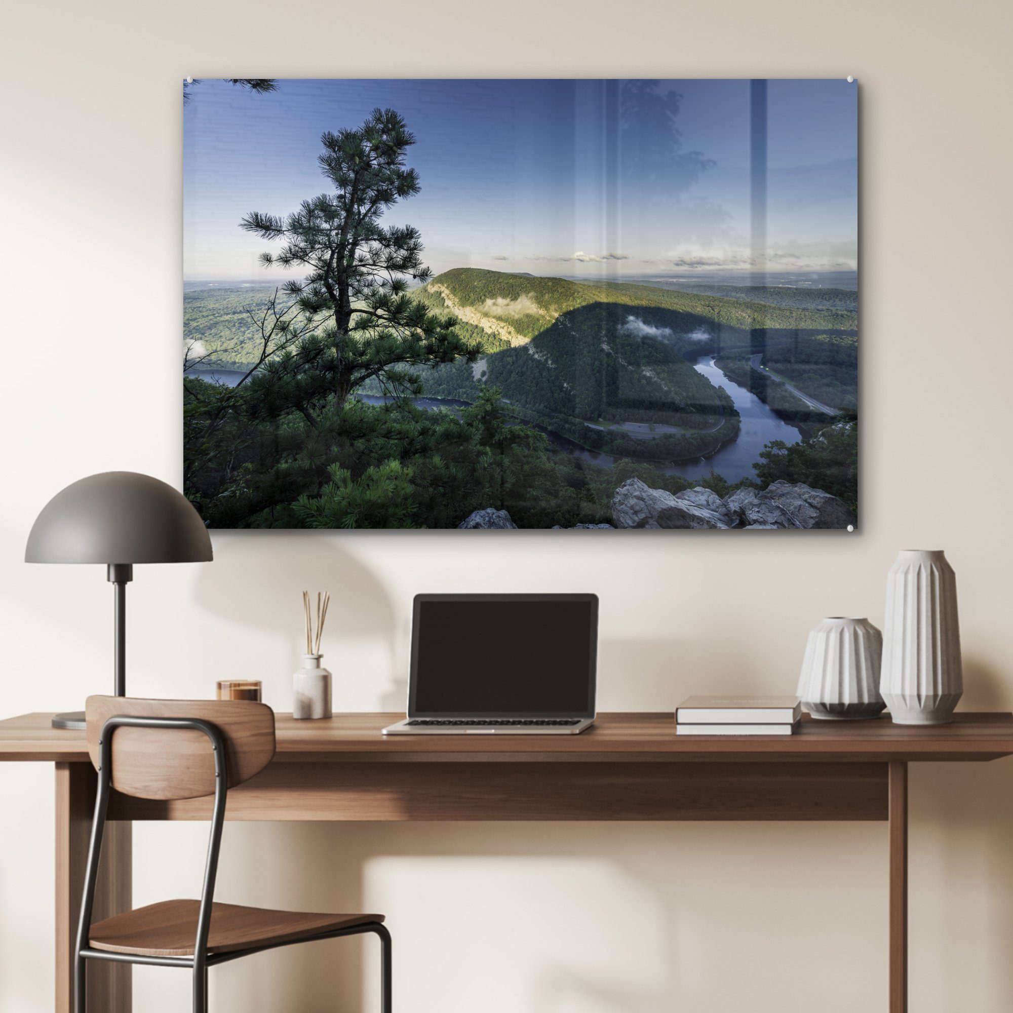 Wohnzimmer Blick New & Jersey, Acrylglasbilder MuchoWow St), Berges Gipfel Acrylglasbild vom Schlafzimmer (1 in eines