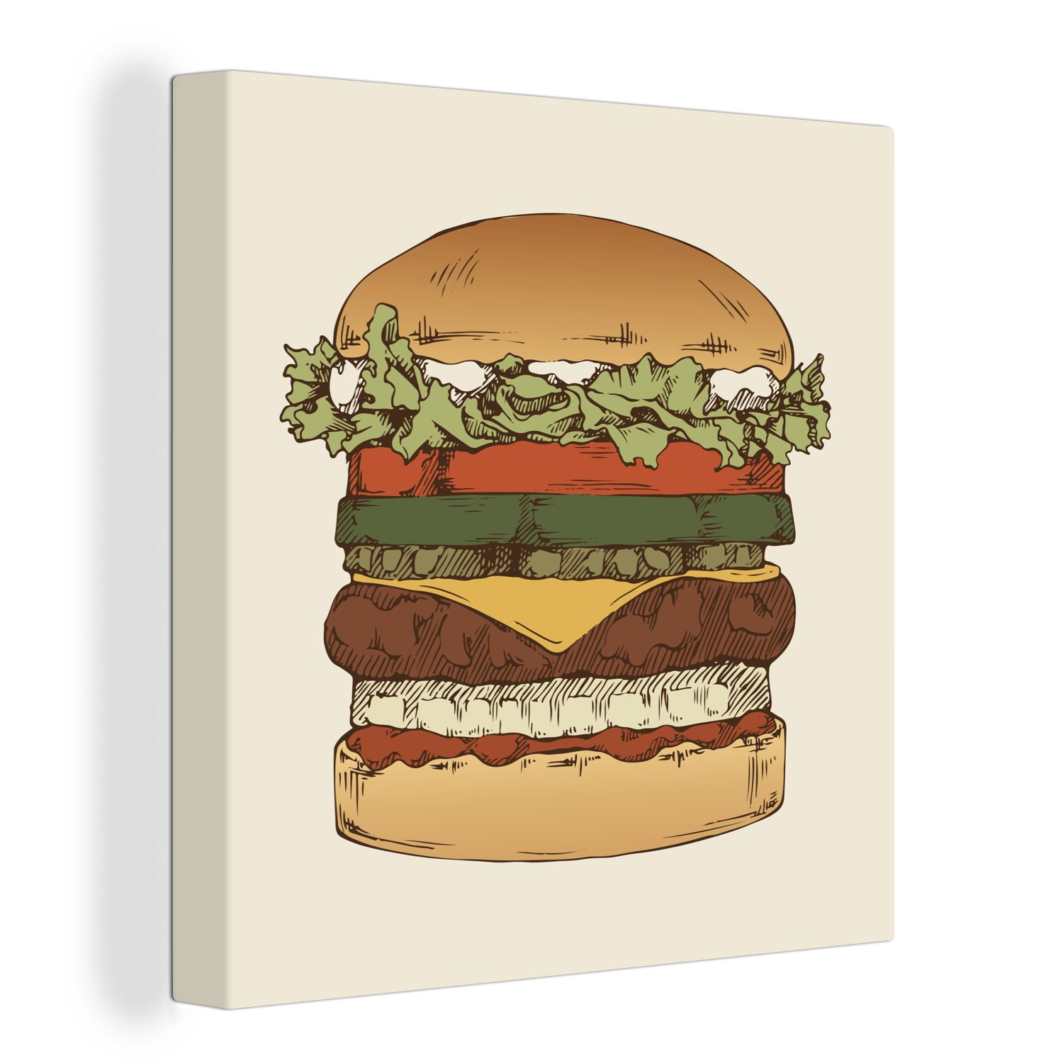 OneMillionCanvasses® Leinwandbild Eine Illustration eines klassischen Hamburgers, (1 St), Leinwand Bilder für Wohnzimmer Schlafzimmer