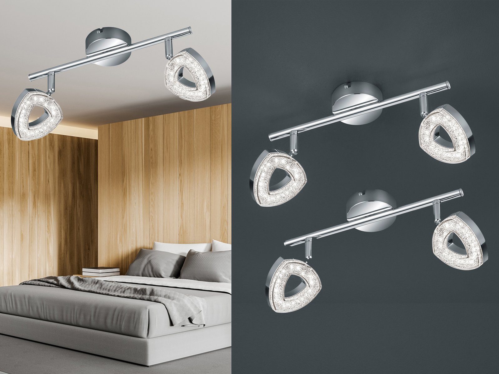 Reality Leuchten LED Deckenspot, LED fest integriert, Warmweiß, 2er Set innen, Treppenbeleuchtung Treppenhaus Lichtspots, Breite 30cm