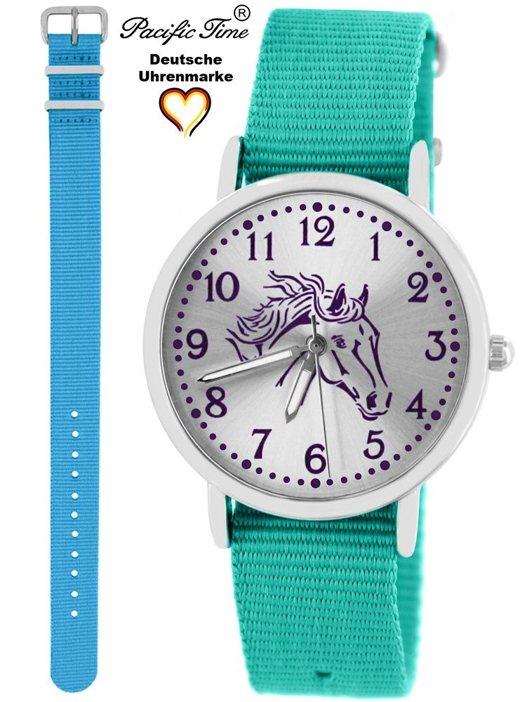 Design und violett Wechselarmband, hellblau Pferd und Kinder türkis Time Set - Versand Armbanduhr Mix Gratis Match Quarzuhr Pacific