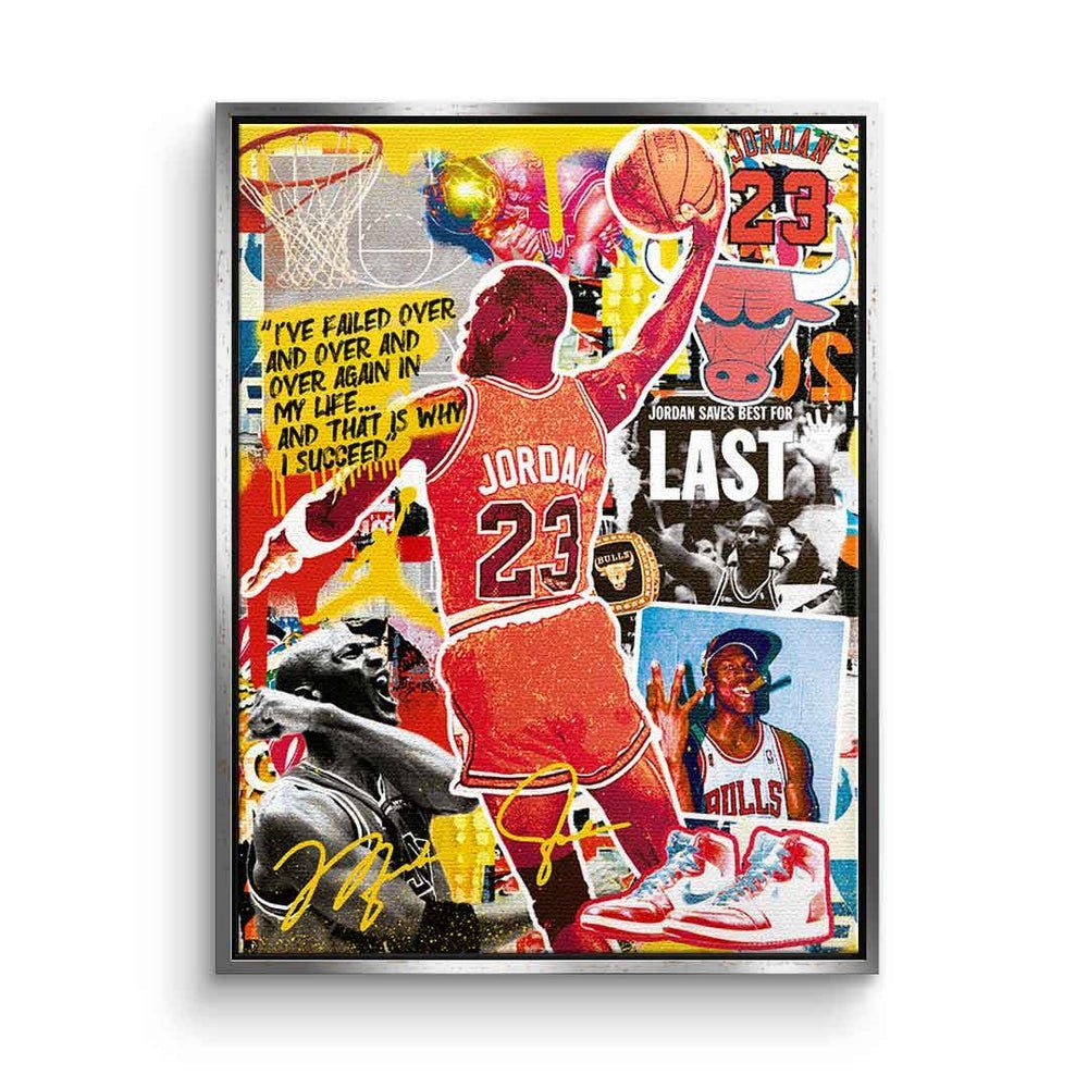 Michael Pop Leinwandbild, Jordan ohne Porträt Bulls Rahmen Collage DOTCOMCANVAS® Art 23 Leinwandbild