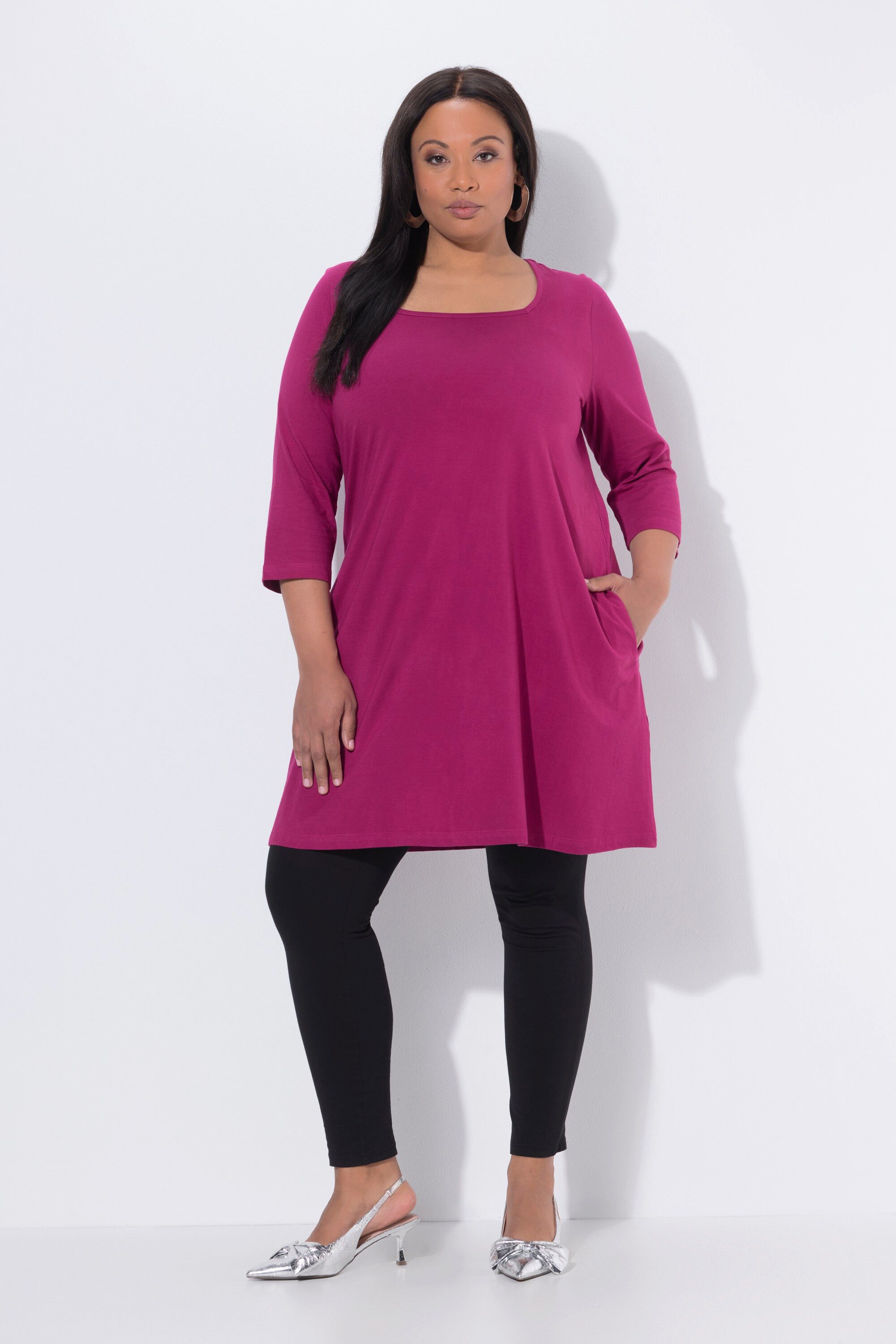 Longshirt Longshirt A-Linie Carré-Ausschnitt 3/4-Arm