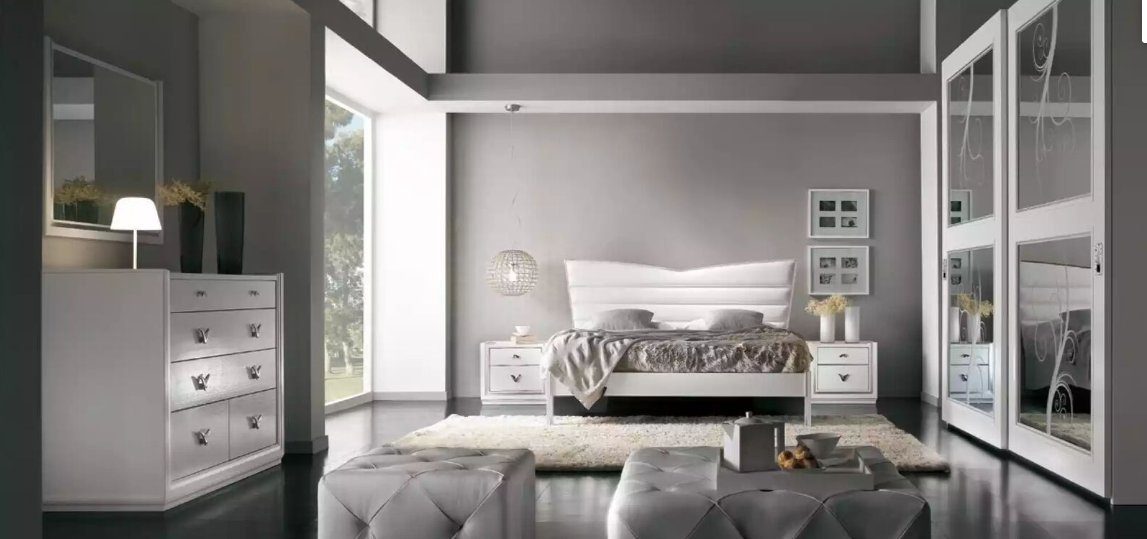 JVmoebel Schlafzimmer-Set Luxus Schlafzimmer Möbel Bett 2x Nachttische Set Kommode, (6-St., Nur Bett + 2x Nachttische + Kleiderschrank + Kommode + Spiegel), Made in Italy