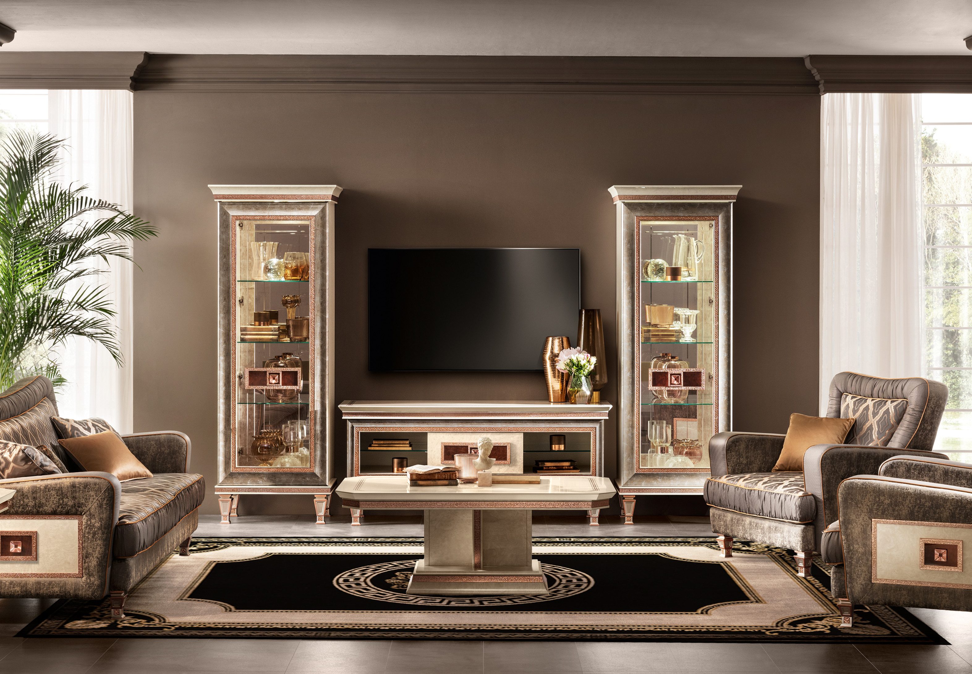 Belle Arti Teppich Luxus Teppich Läufer Löwen Motiv schwarz gold kurzflor 100% Viskose, Rechteckig, flauschig