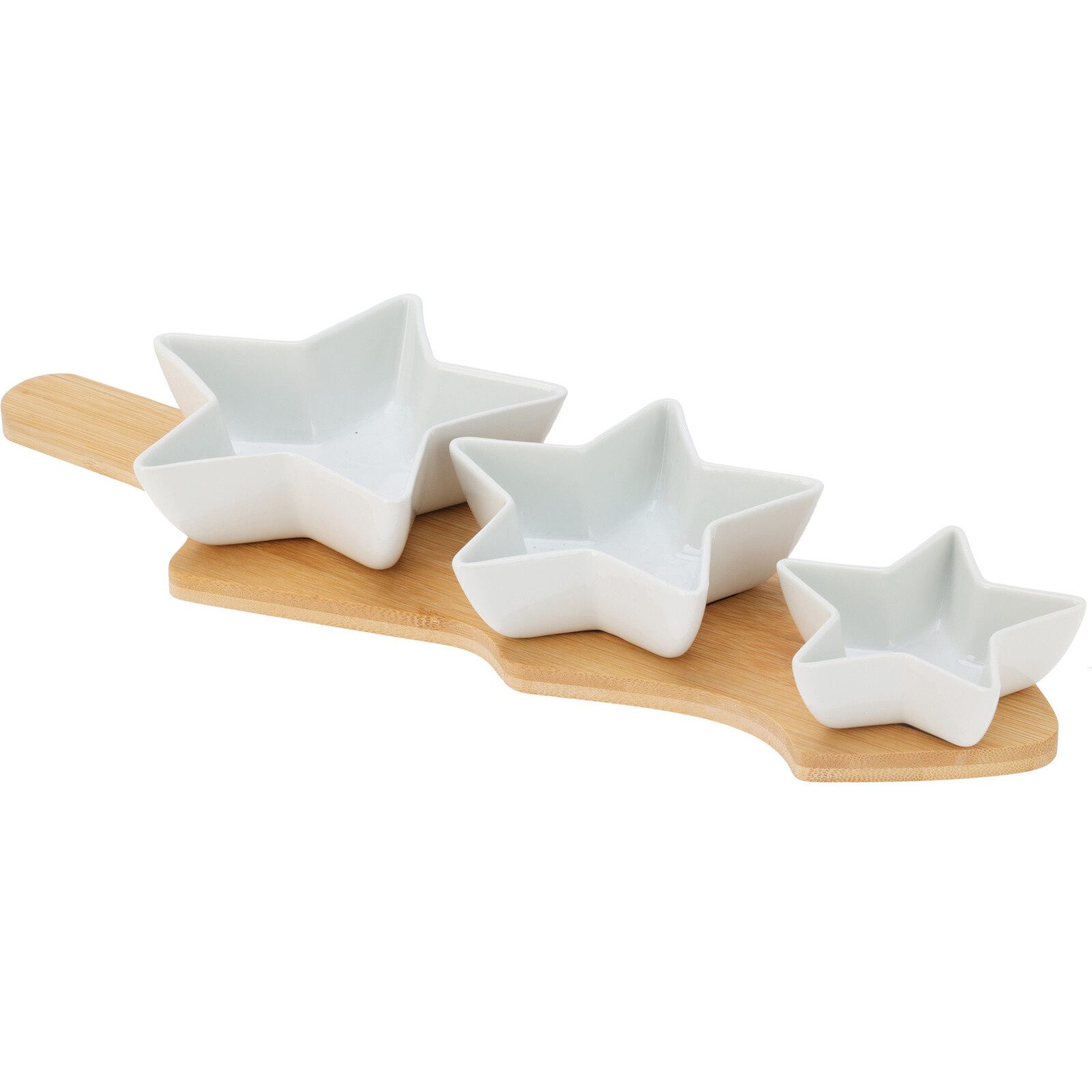 Excellent Houseware Snackschale Snackschalen GLACIERA, 3 Sterne und Bambustablett, Bambus