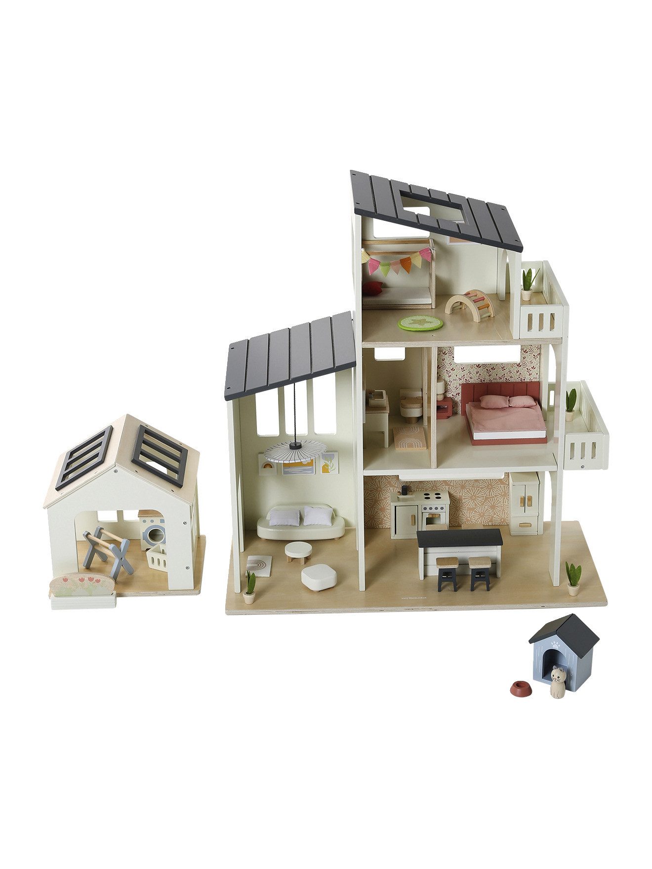 vertbaudet Puppenhaus Moderne Puppenhaus aus FSC®-Holz, 3 Etagen, aus FSC®-Holz, 3 Etagen
