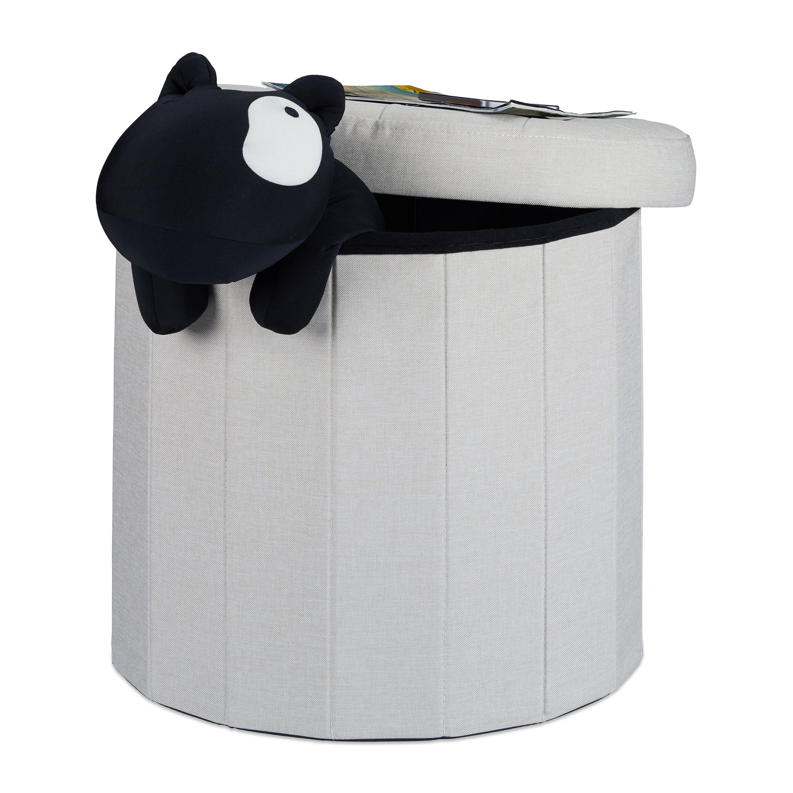 relaxdays Sitzhocker mit Stauraum Größe L rund, Creme günstig online kaufen