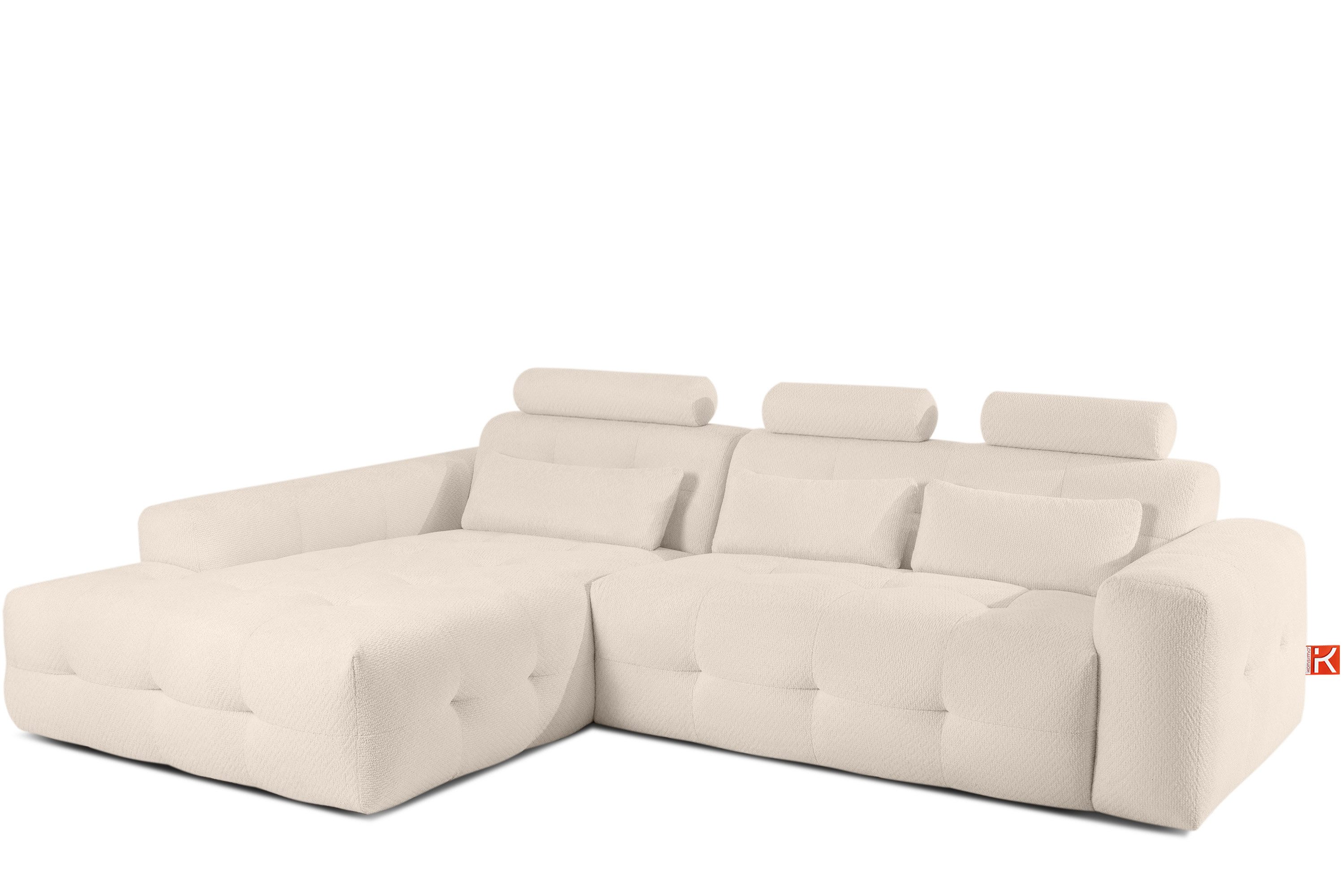 KONSIMO® Ecksofa ALIGRA Eckcouch, L-Form, Modern-Stil, Premiumqualität aus EU, links Ecksofa, inklusive Lendenkissen, mit verstellbaren Kopfstützen, Strukturstoff