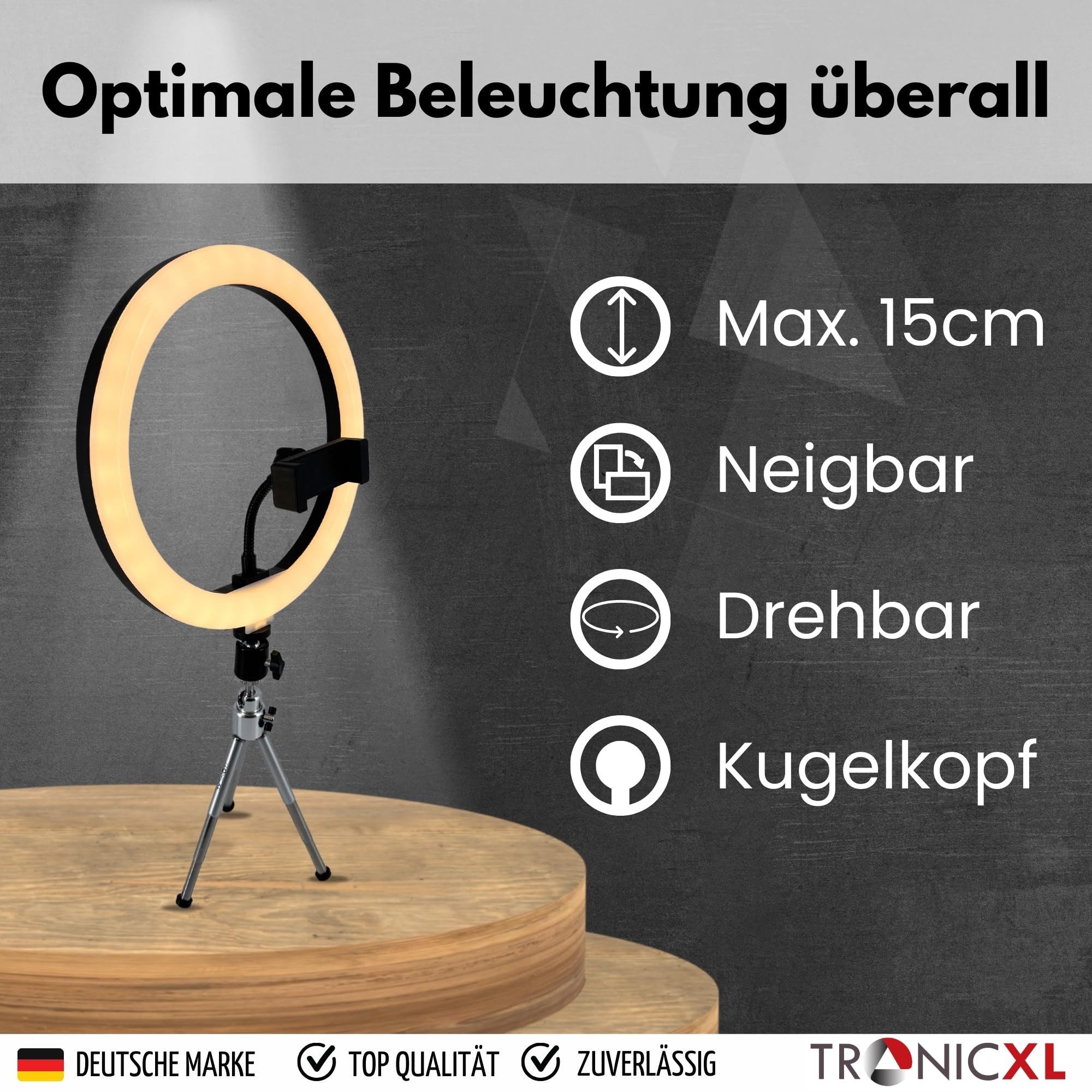 TronicXL Ringlicht Mini Stativ mit Ringlicht Licht für Handy Smartphone Kamerastativ, Für YouTube Video Streaming TikTok Tripod Ringlight