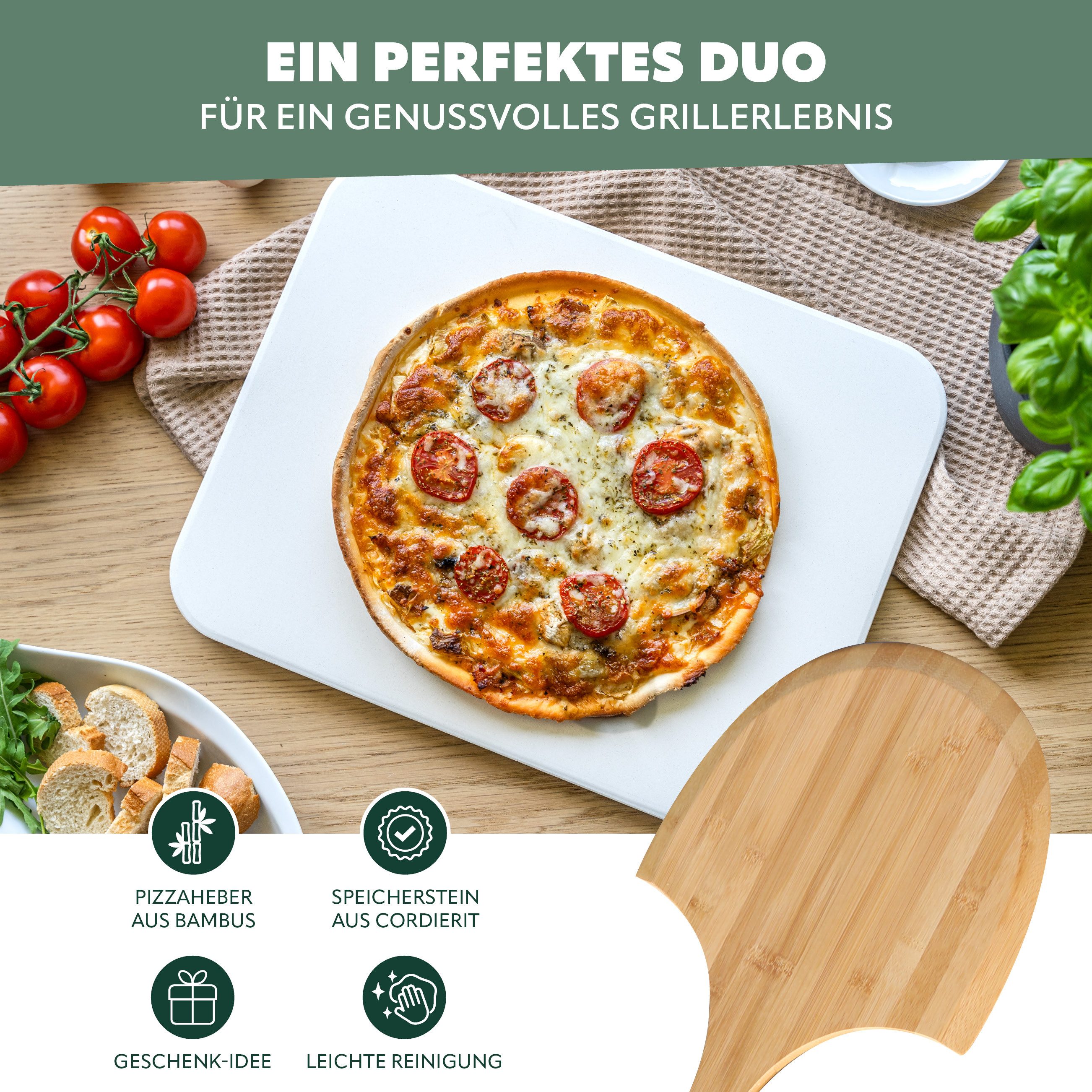 bremermann Pizzastein Pizzastein-Set 2tlg // Pizzastein inkl. Pizzaheber // ca. 30 x 38 cm, Cordierit, (1-St), inkl. Pizzaschaufel