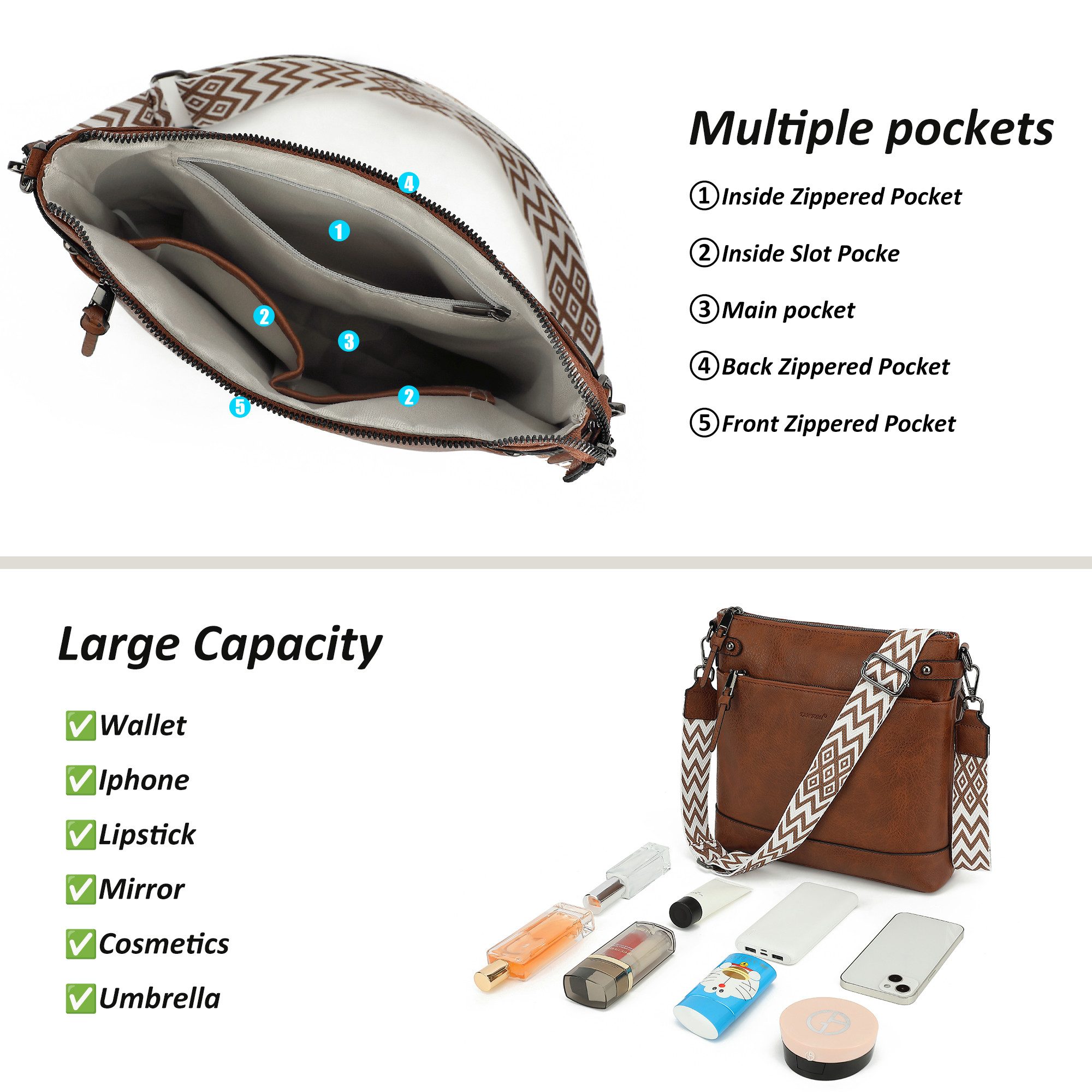 TAN.TOMI Schultertasche Mittel Damen Umhängetasche Crossbody Bag Leicht Tasche Bag, Mit Verstellbar Abnehmbar Breiter Gurt Pendeln Reise Campus – Bild 4 von 5